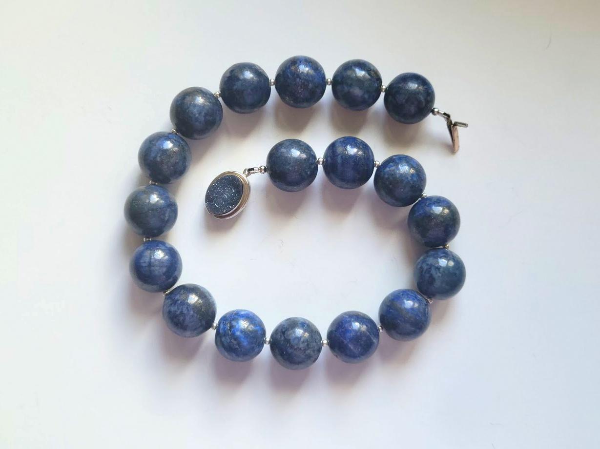Lapis Lazuli Necklace With Agate Druzy Clasp For Sale 2