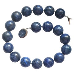 Vintage Lapis Lazuli Necklace With Agate Druzy Clasp