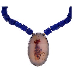 Lapis Lazuli Necklace with an Agate Slice Clasp