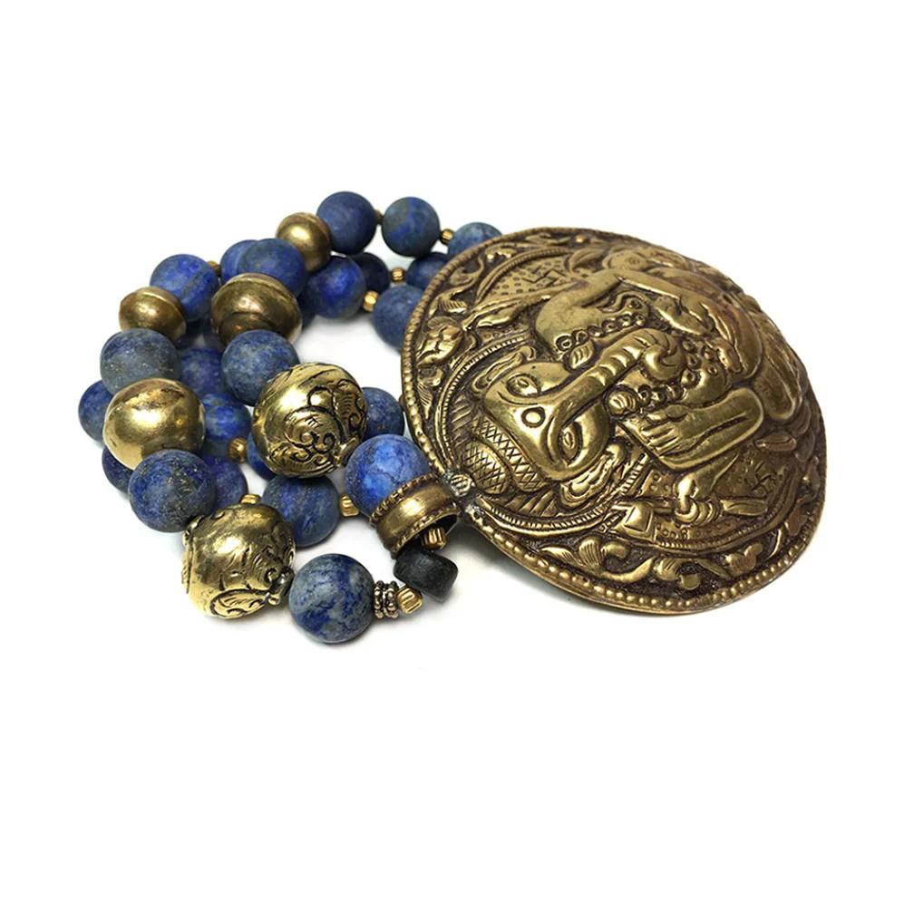 Bead Lapis Lazuli Necklace with Ganesha Pendant For Sale