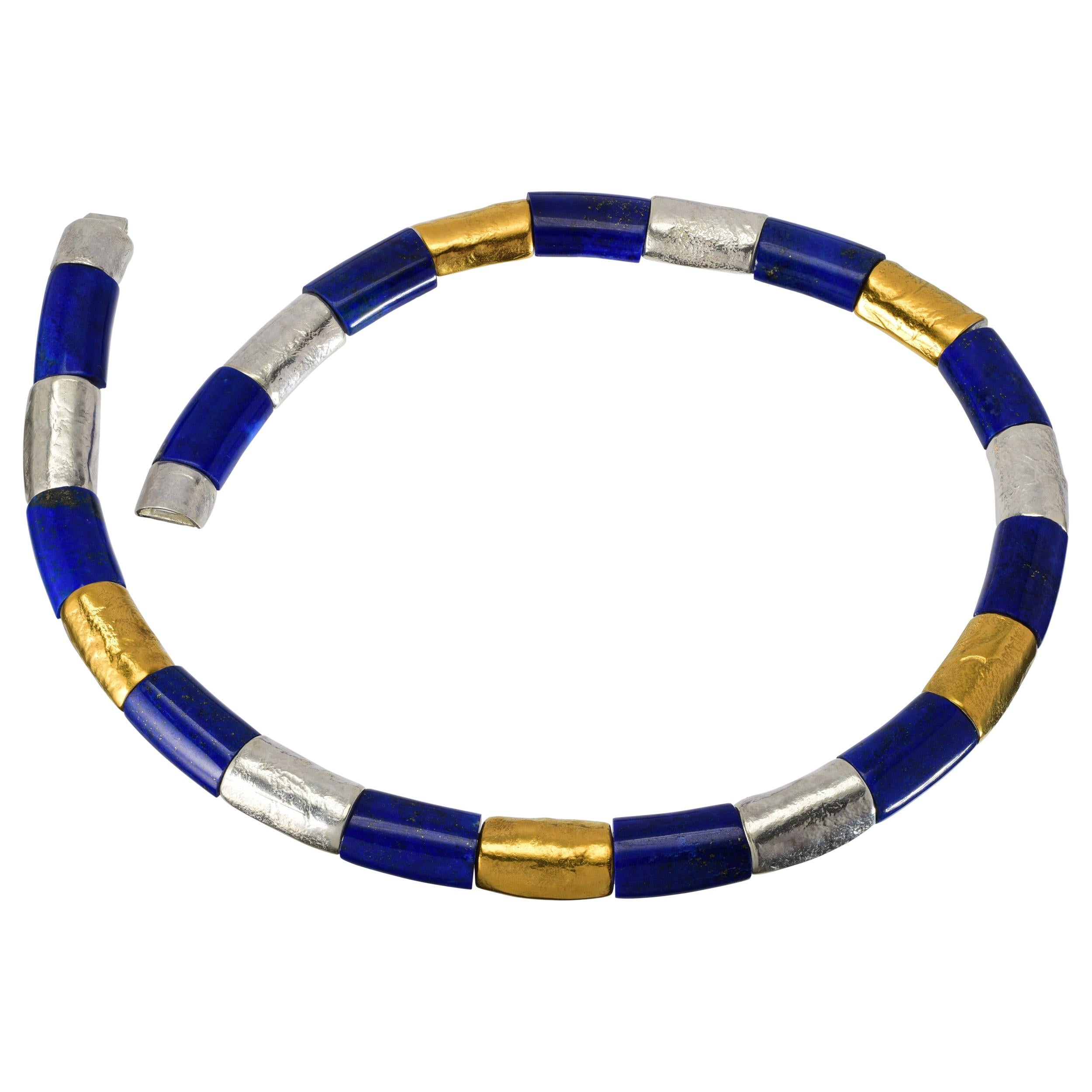 Lapis Lazuli Necklace with Silver and Gold Vermeil