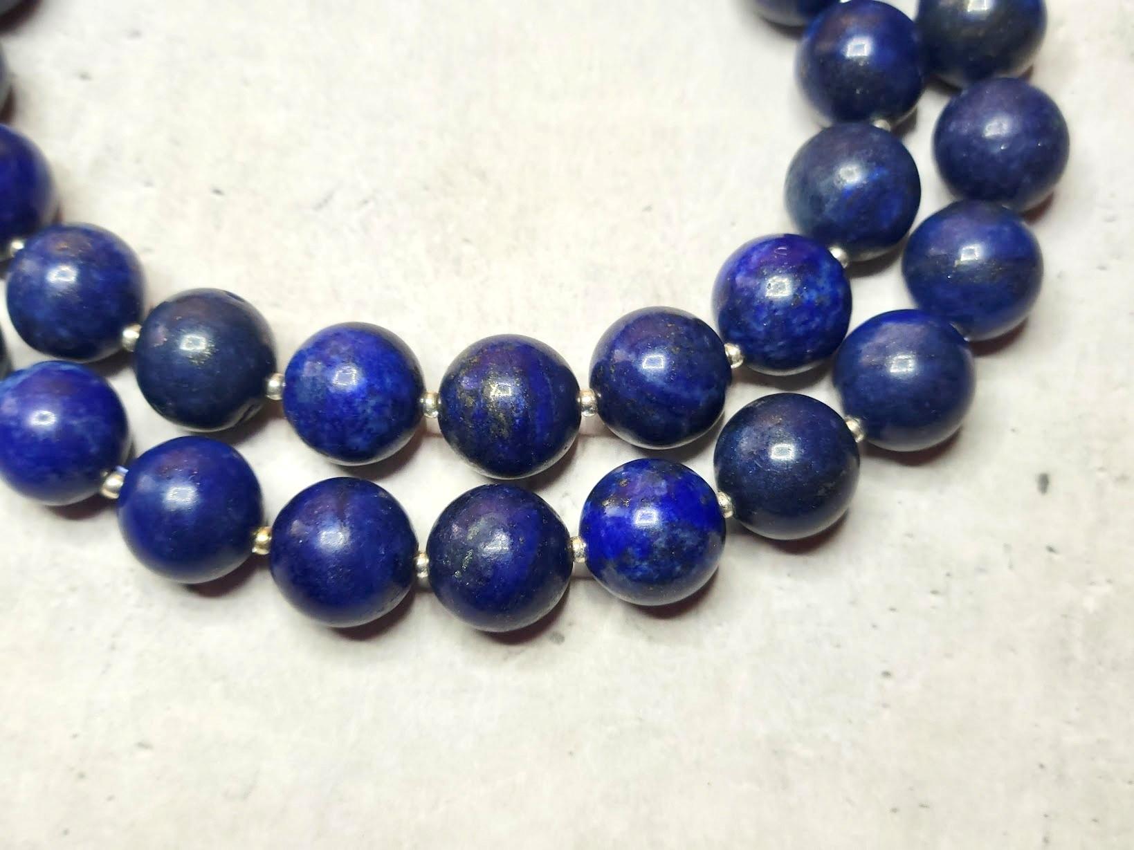 Bead Lapis Lazuli Necklace with Sterling Silver Clasp For Sale