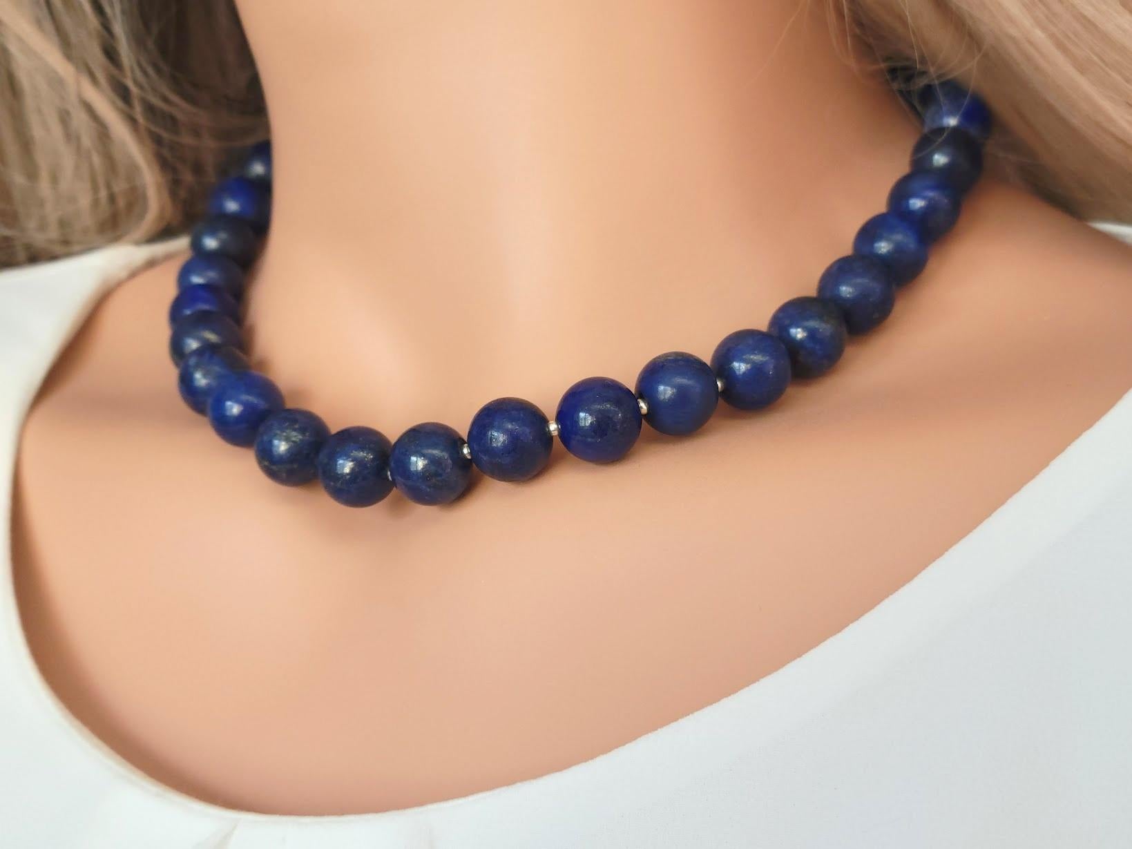 Women's Lapis Lazuli Necklace with Sterling Silver Clasp For Sale