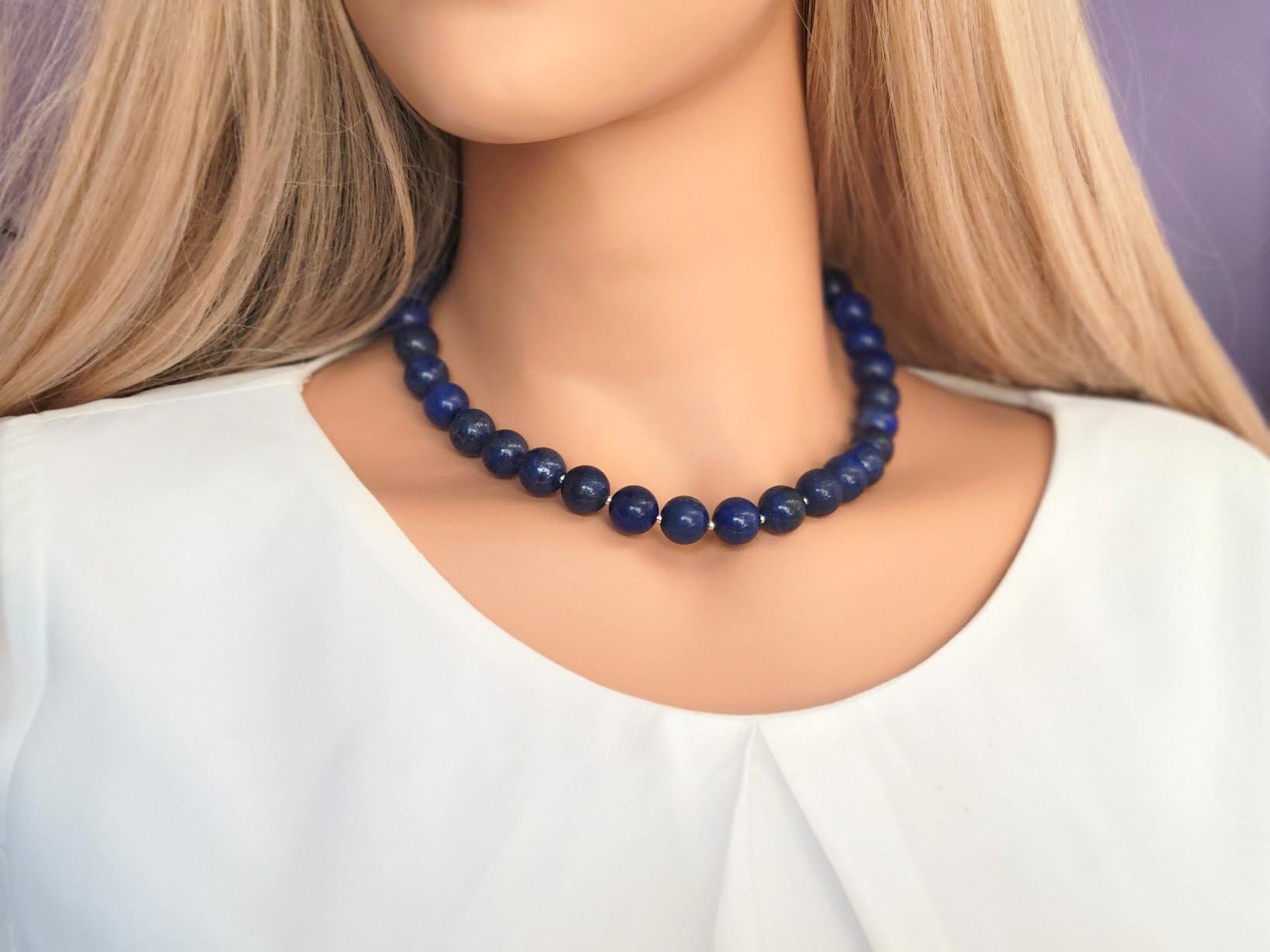 Lapis Lazuli Necklace with Sterling Silver Clasp For Sale 2