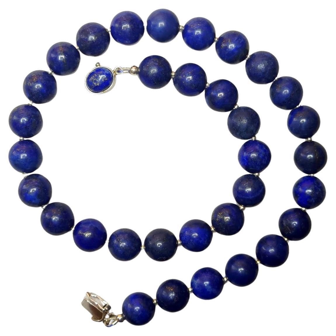 Lapis Lazuli Necklace with Sterling Silver Clasp For Sale