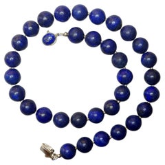 Antique Lapis Lazuli Necklace with Sterling Silver Clasp