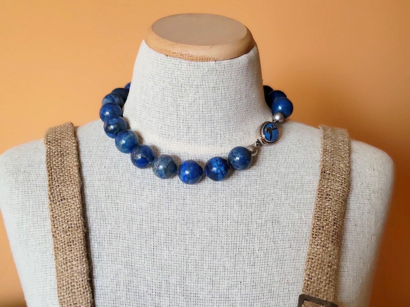 Women's Lapis Lazuli Necklace with Vintage Essex Crystal Clasp For Sale