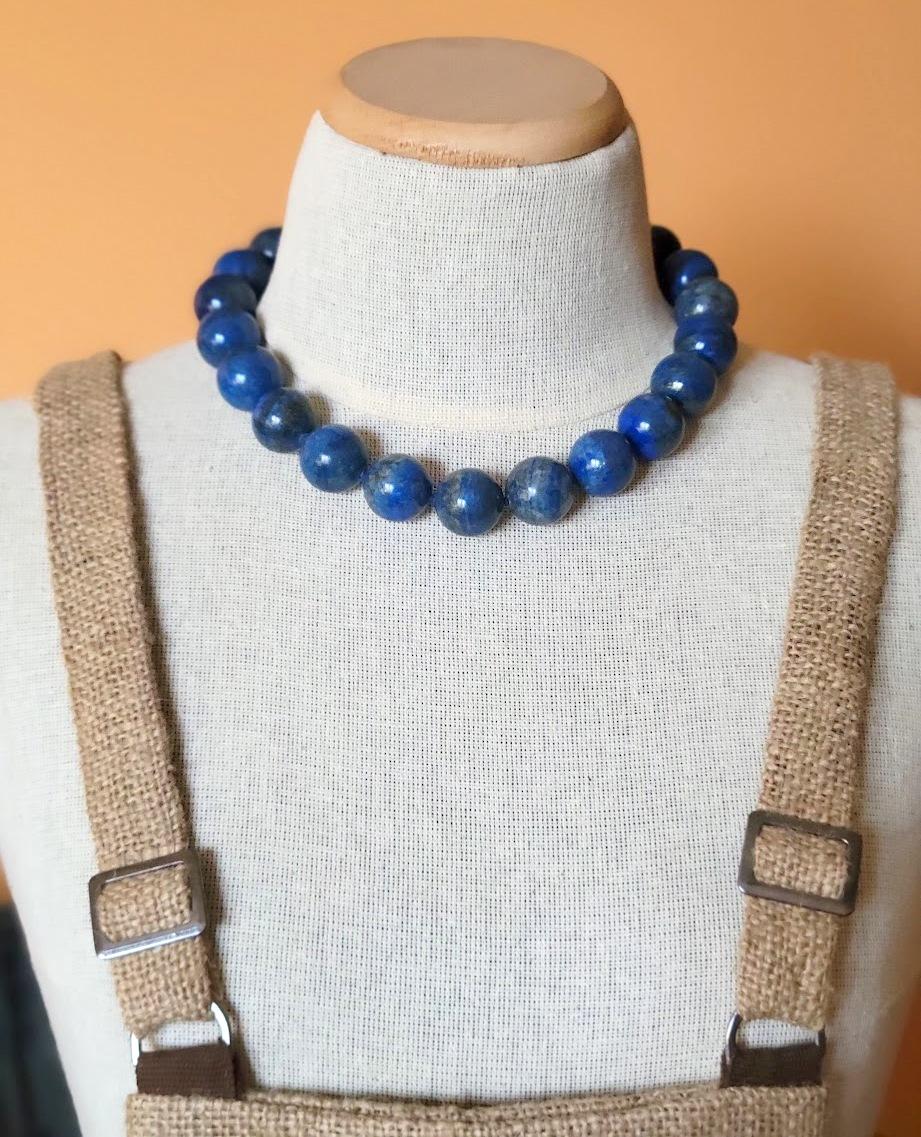 Lapis Lazuli Necklace with Vintage Essex Crystal Clasp For Sale 2