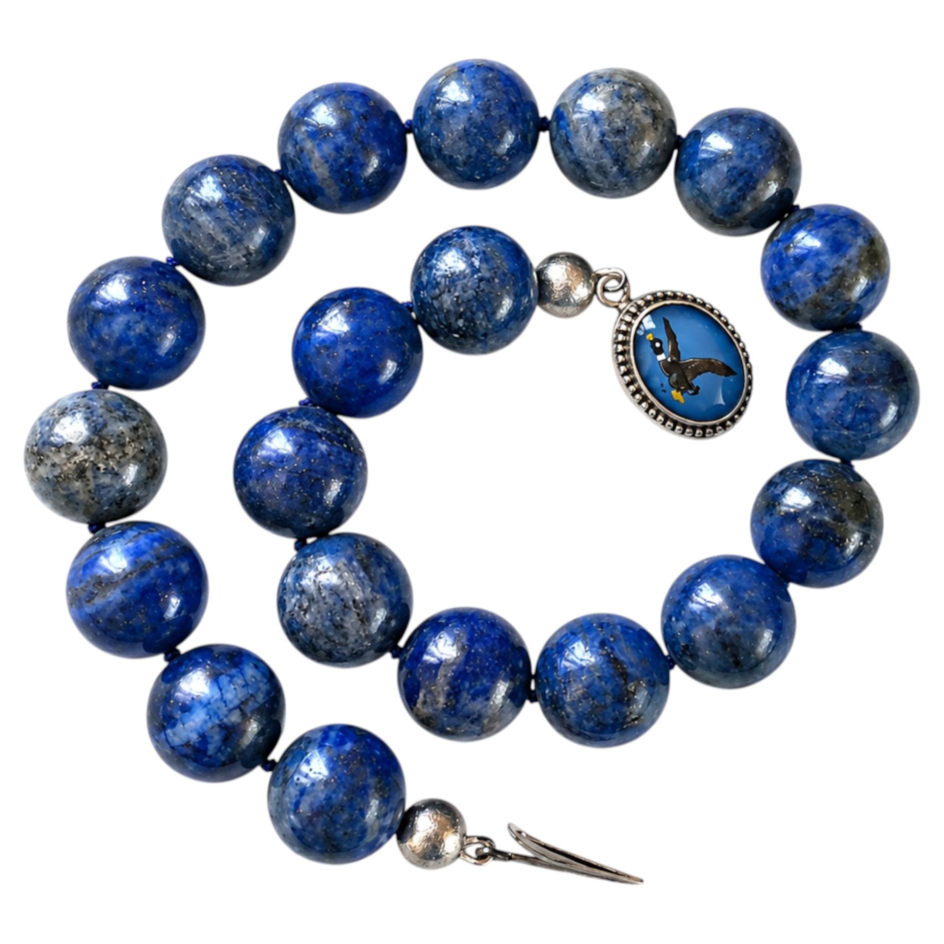 Lapis Lazuli Necklace with Vintage Essex Crystal Style Clasp, 18" For Sale