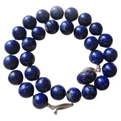Lapis Lazuli Necklace With Vintage German Glass Scarab Clasp