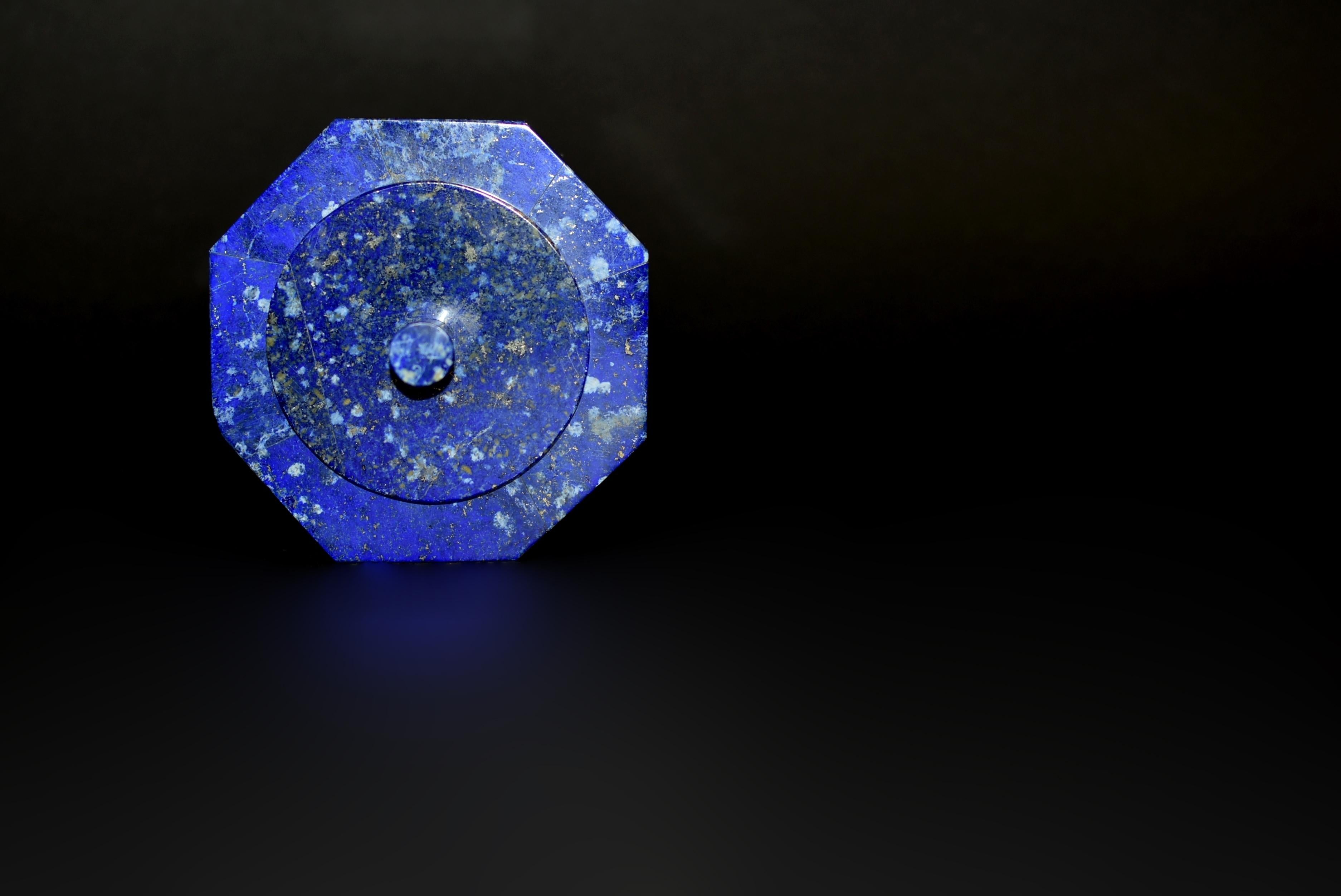 20th Century Lapis Lazuli Octagonal Box Fine Grade Snowing Day For Sale