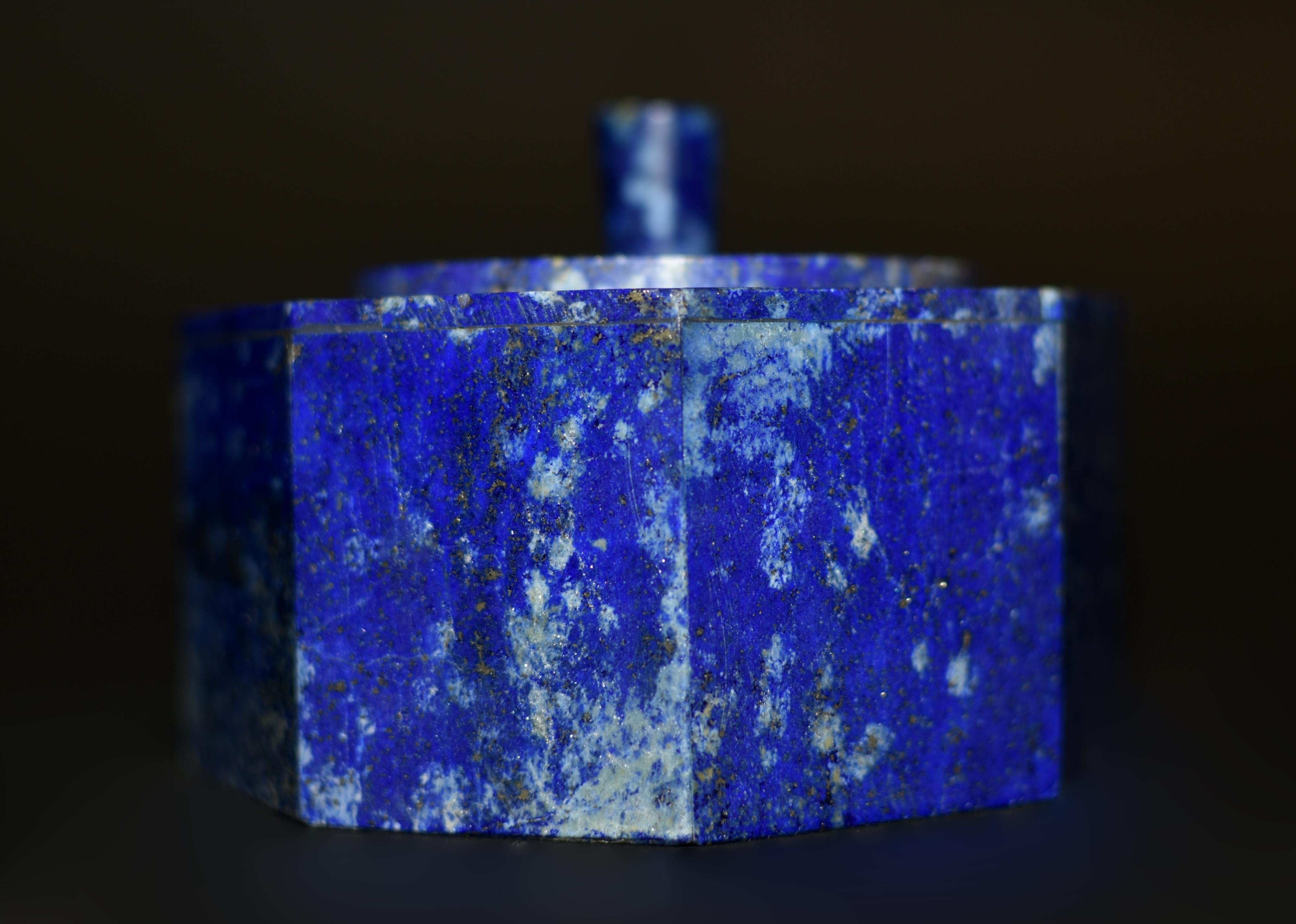 Lapis Lazuli Octagonal Box Fine Grade Snowing Day For Sale 6