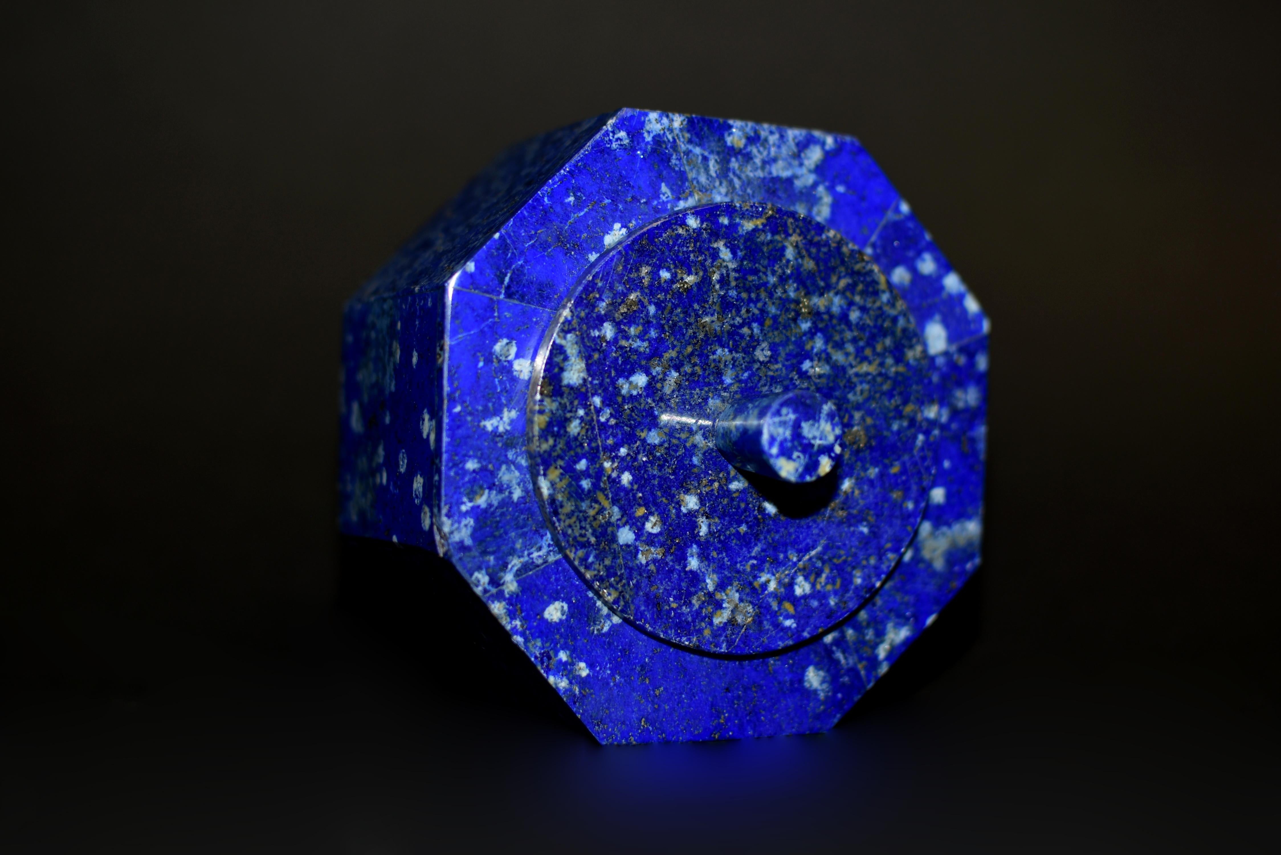 Afghan Lapis Lazuli Octagonal Box Fine Grade Snowing Day For Sale