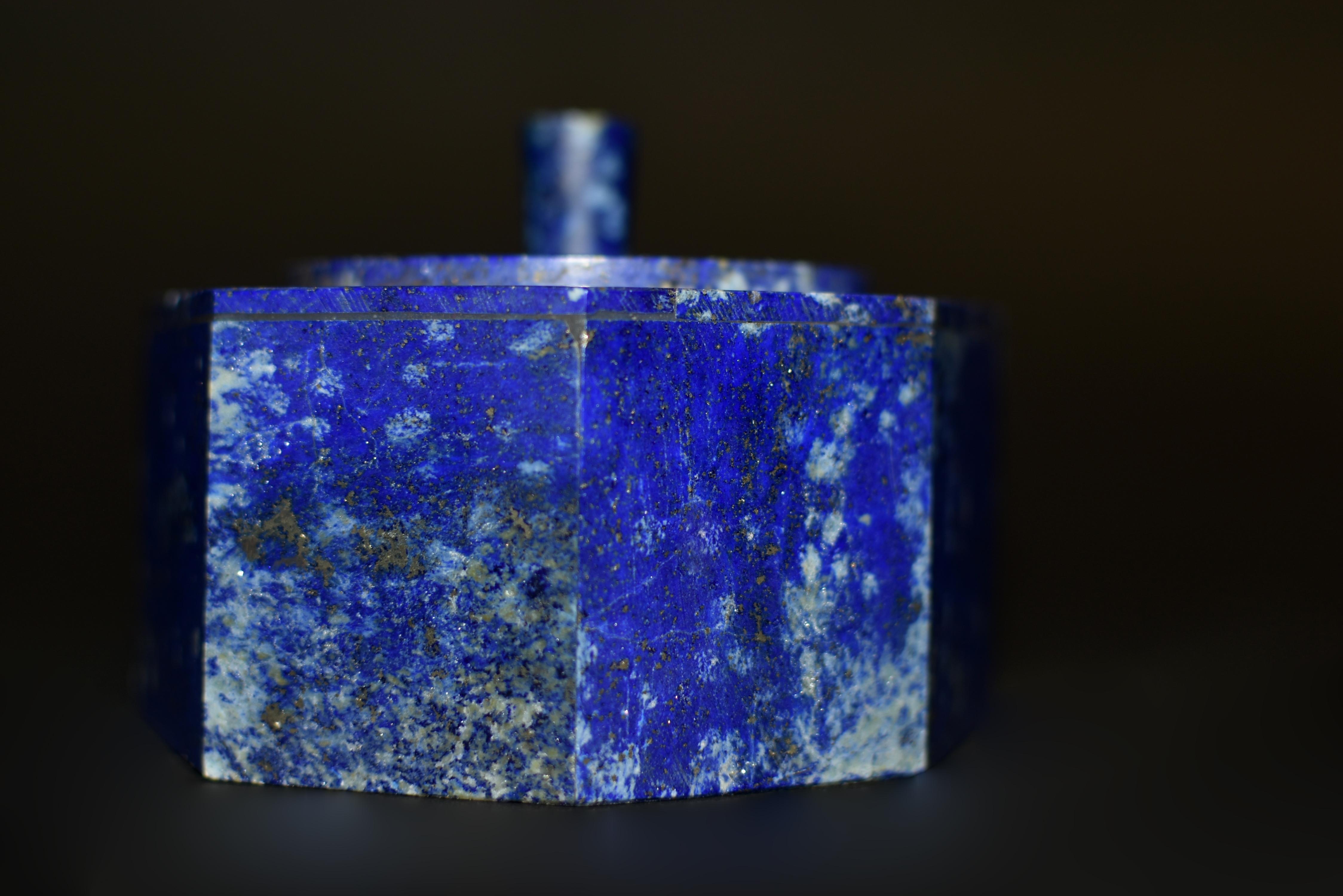 Lapis Lazuli Octagonal Box Fine Grade Snowing Day 8