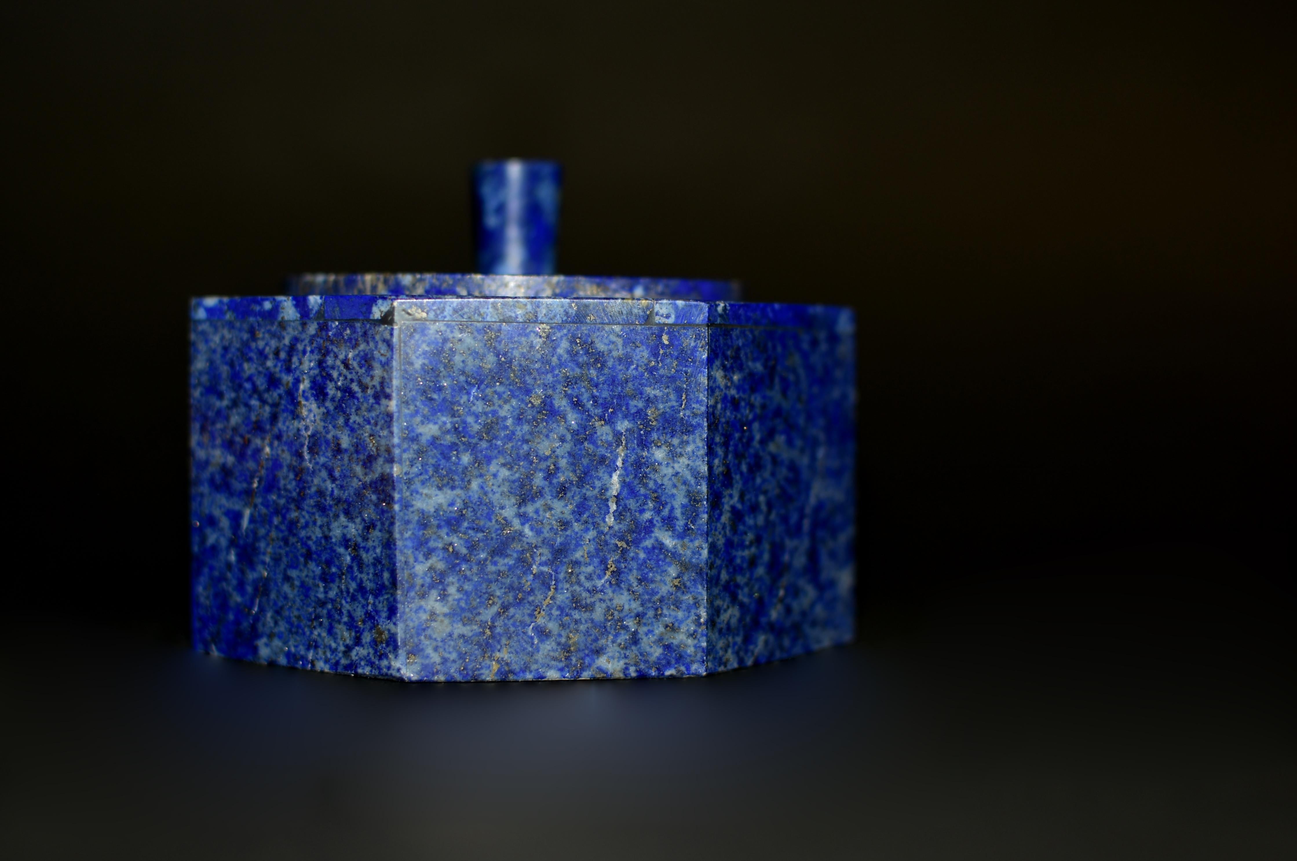 Lapis Lazuli Octagonal Box Fine Grade Snowing Day For Sale 2
