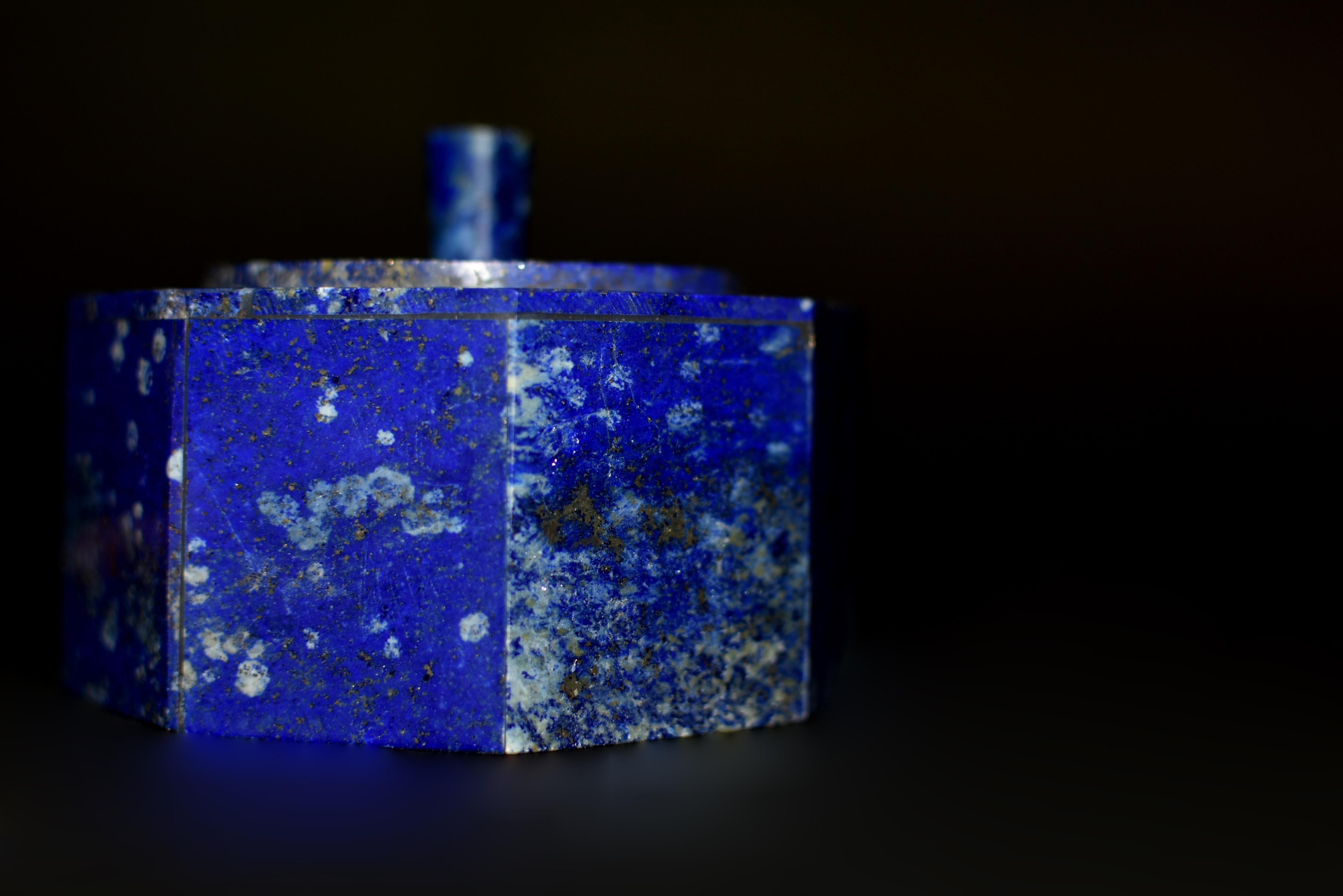 Lapis Lazuli Octagonal Box Fine Grade Snowing Day For Sale 1
