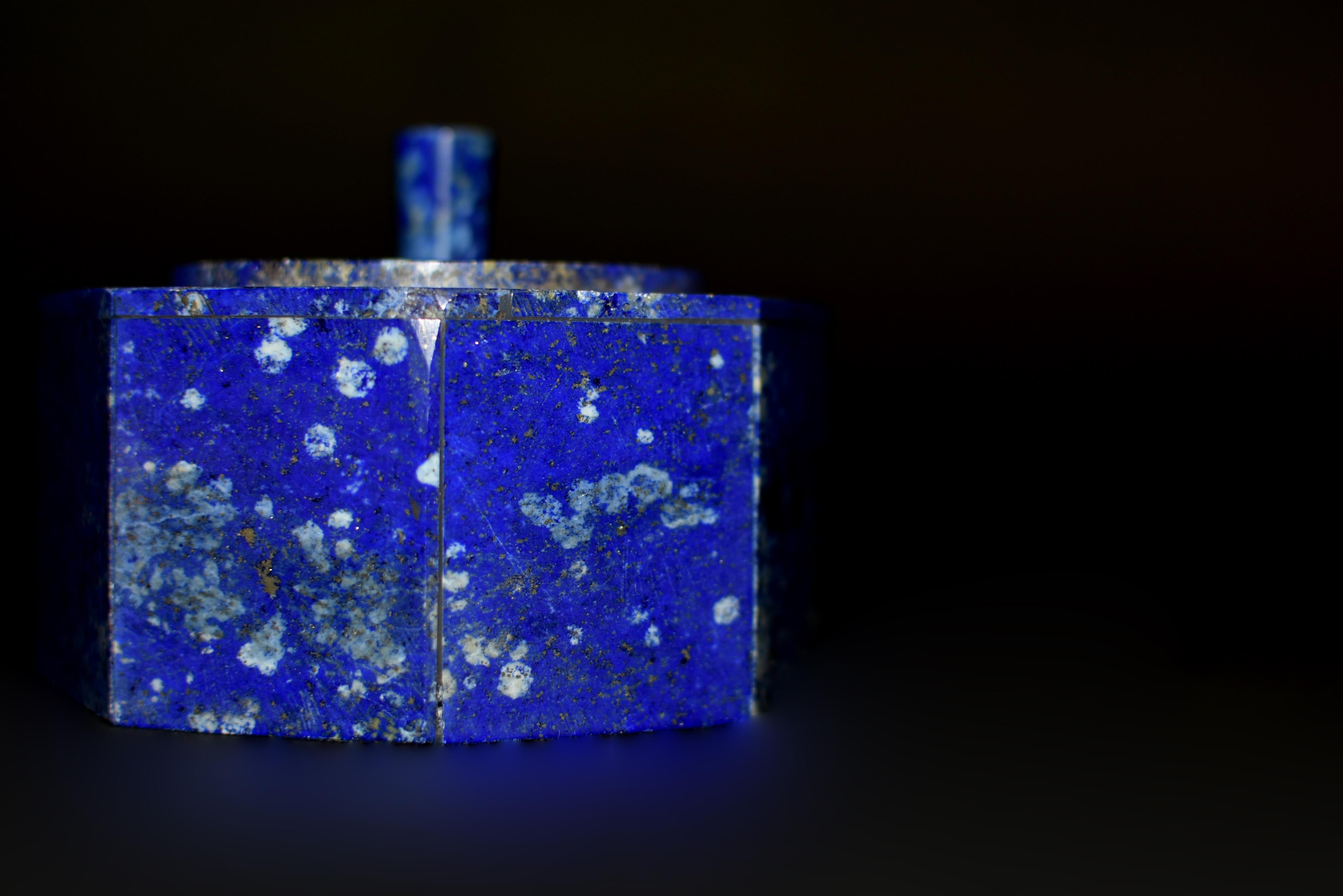 Lapis Lazuli Octagonal Box Fine Grade Snowing Day For Sale 4