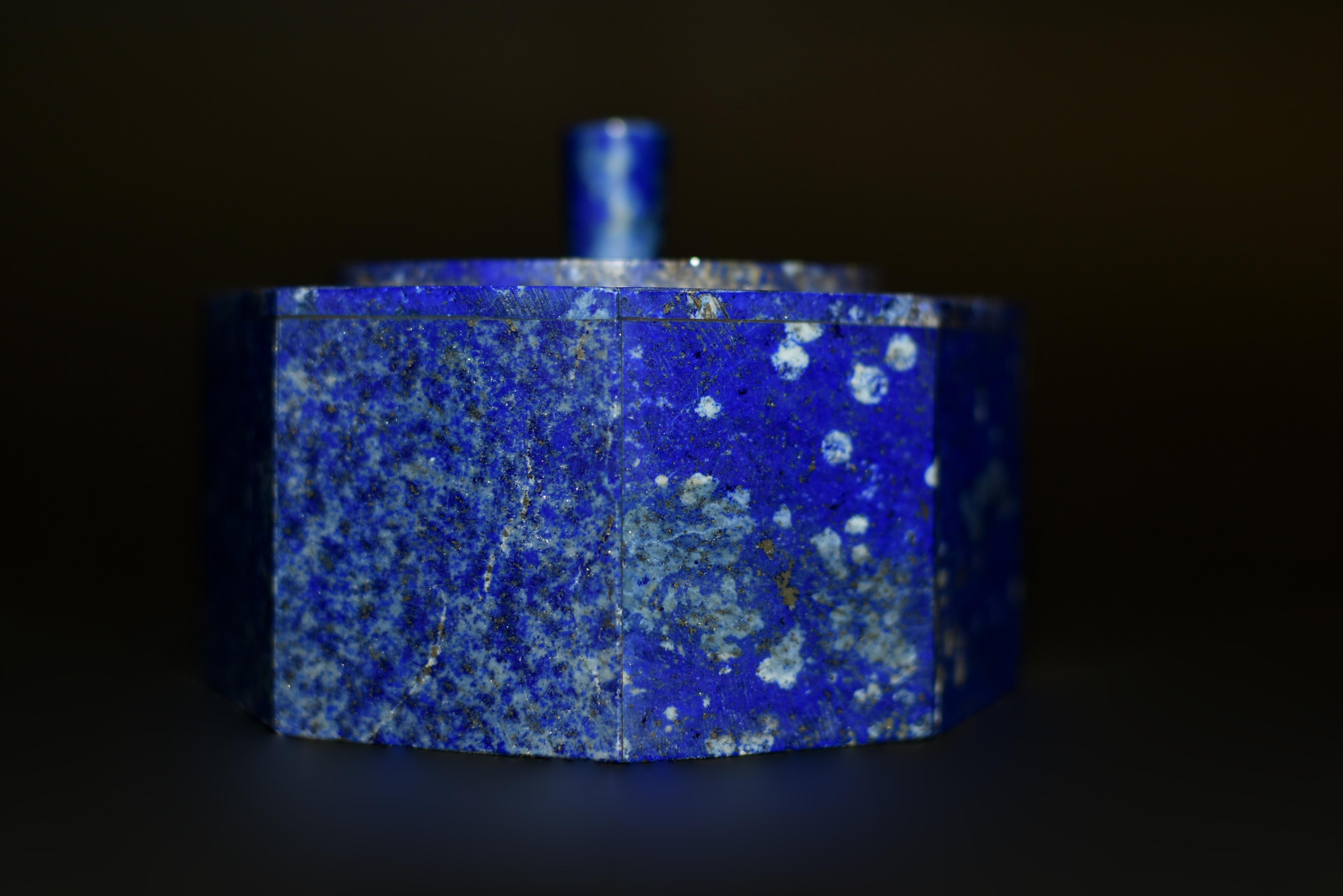 Lapis Lazuli Octagonal Box Fine Grade Snowing Day 5