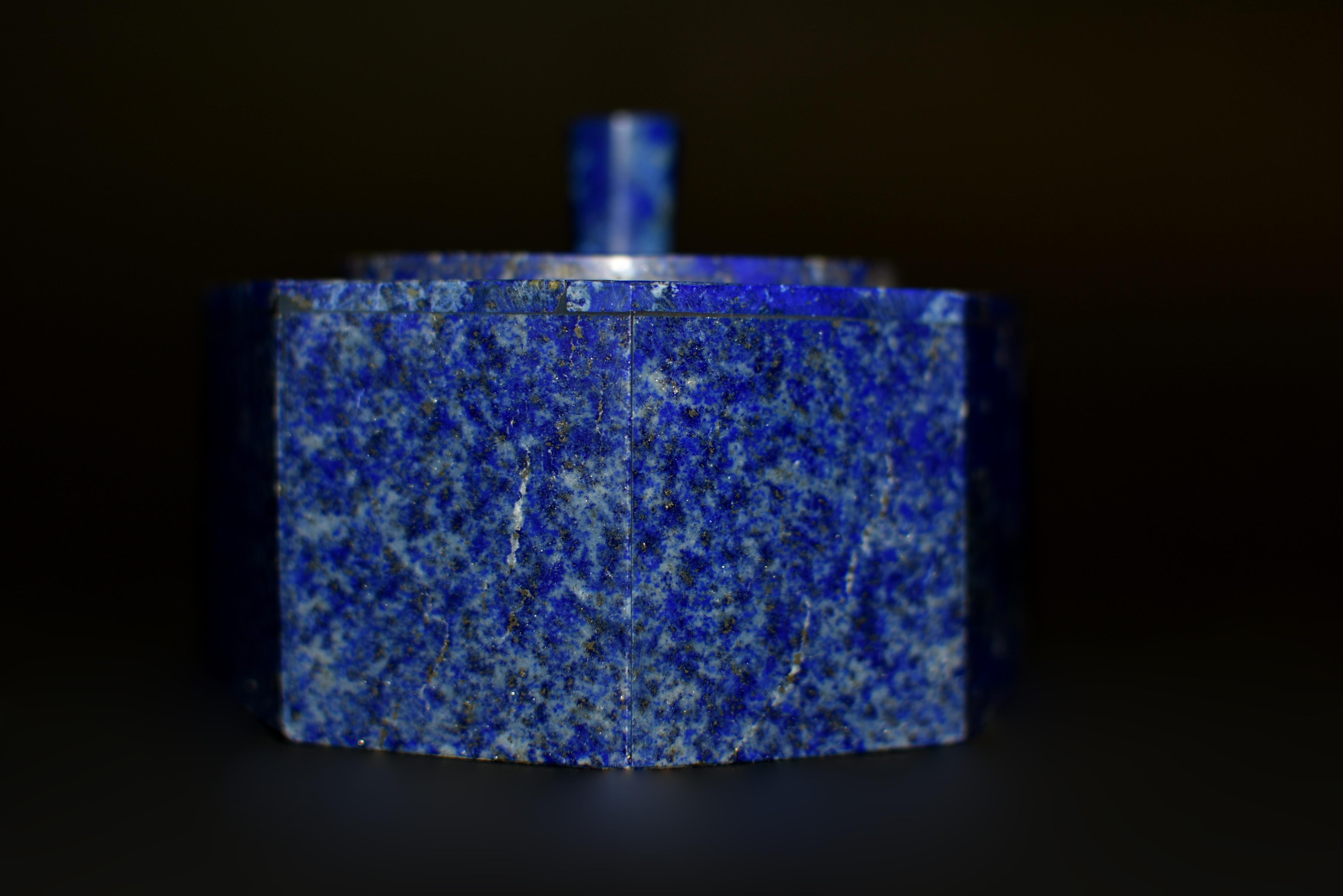 Lapis Lazuli Octagonal Box Fine Grade Snowing Day 3