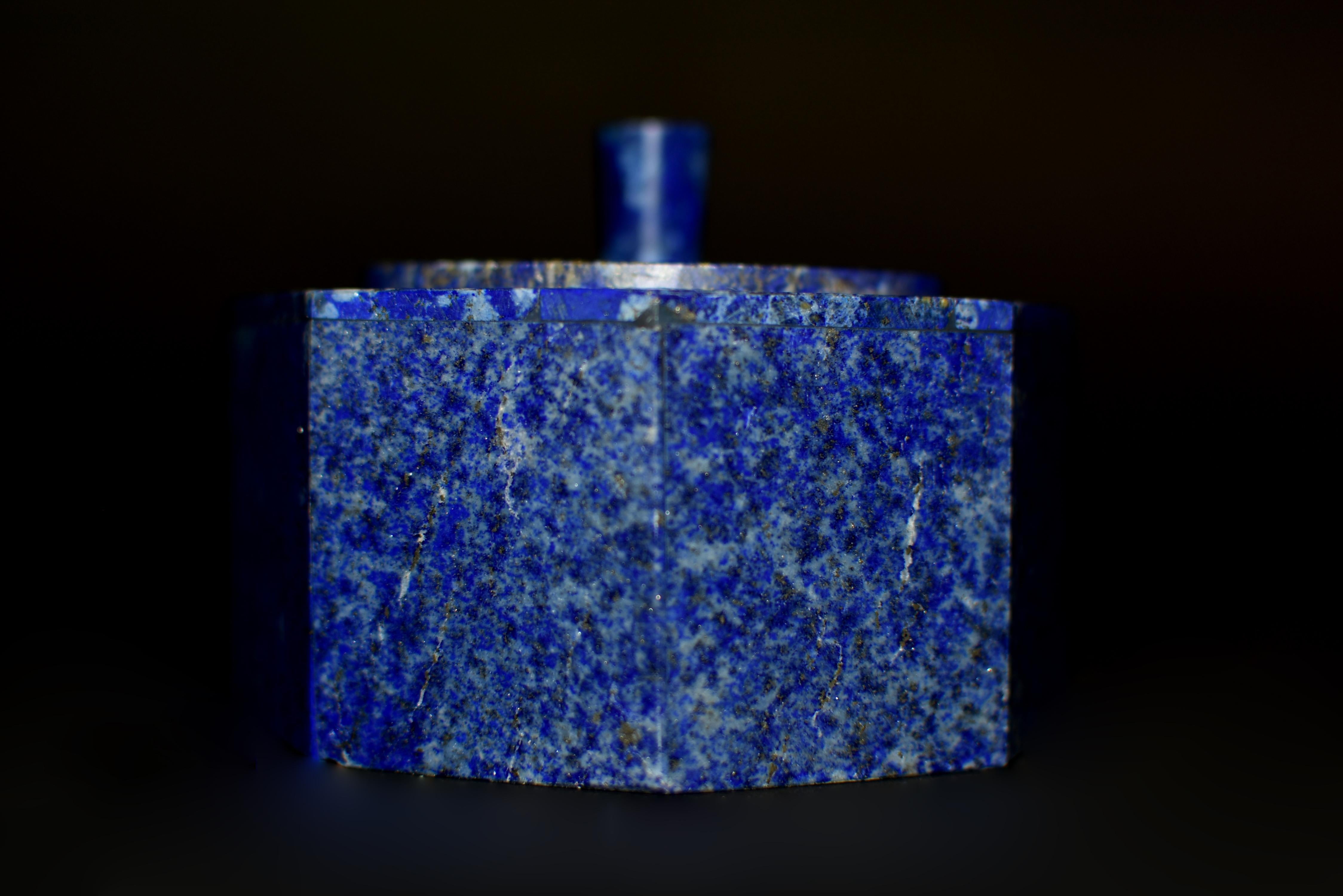 Lapis Lazuli Octagonal Box Fine Grade Snowing Day 7