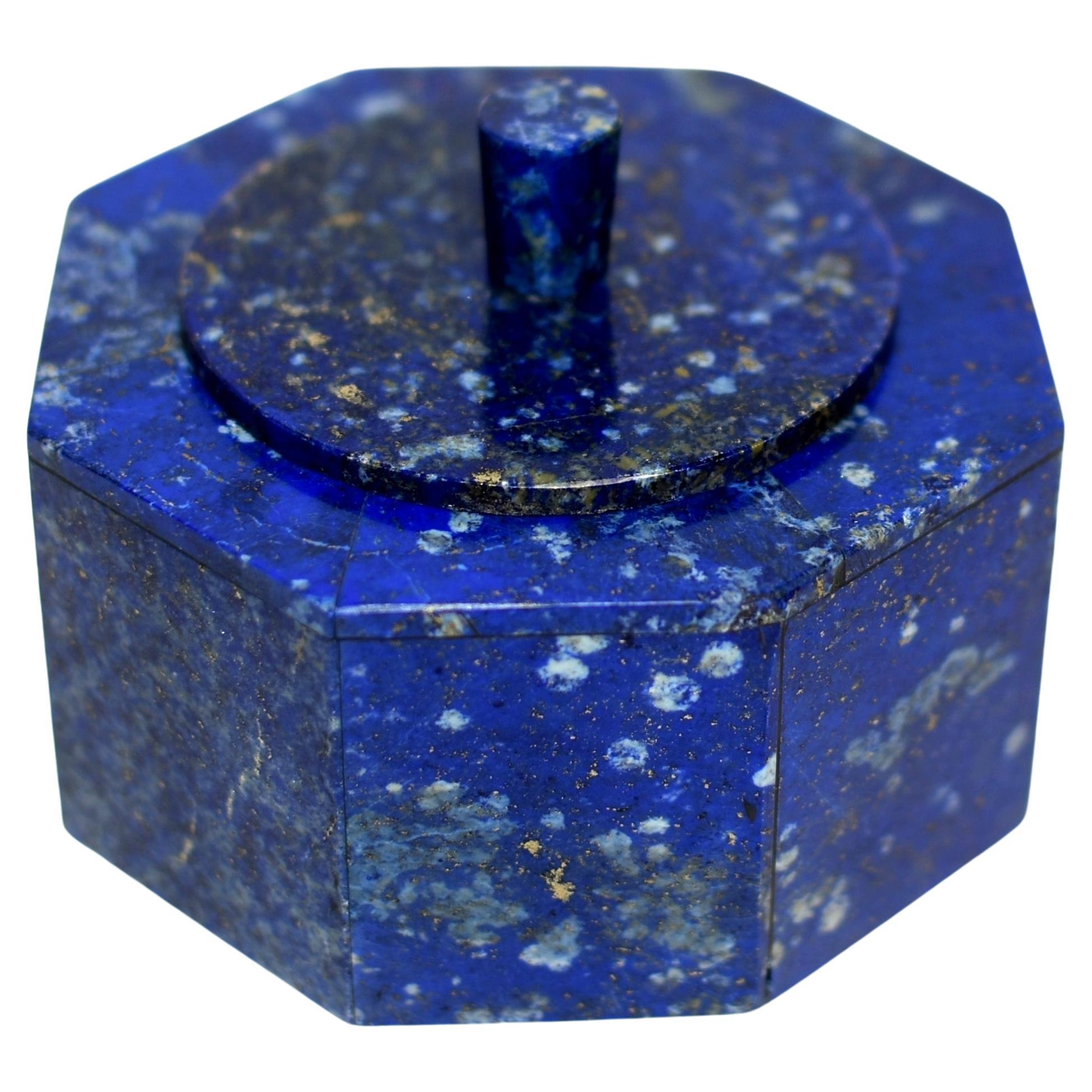 Lapis Lazuli Octagonal Box Fine Grade Snowing Day For Sale