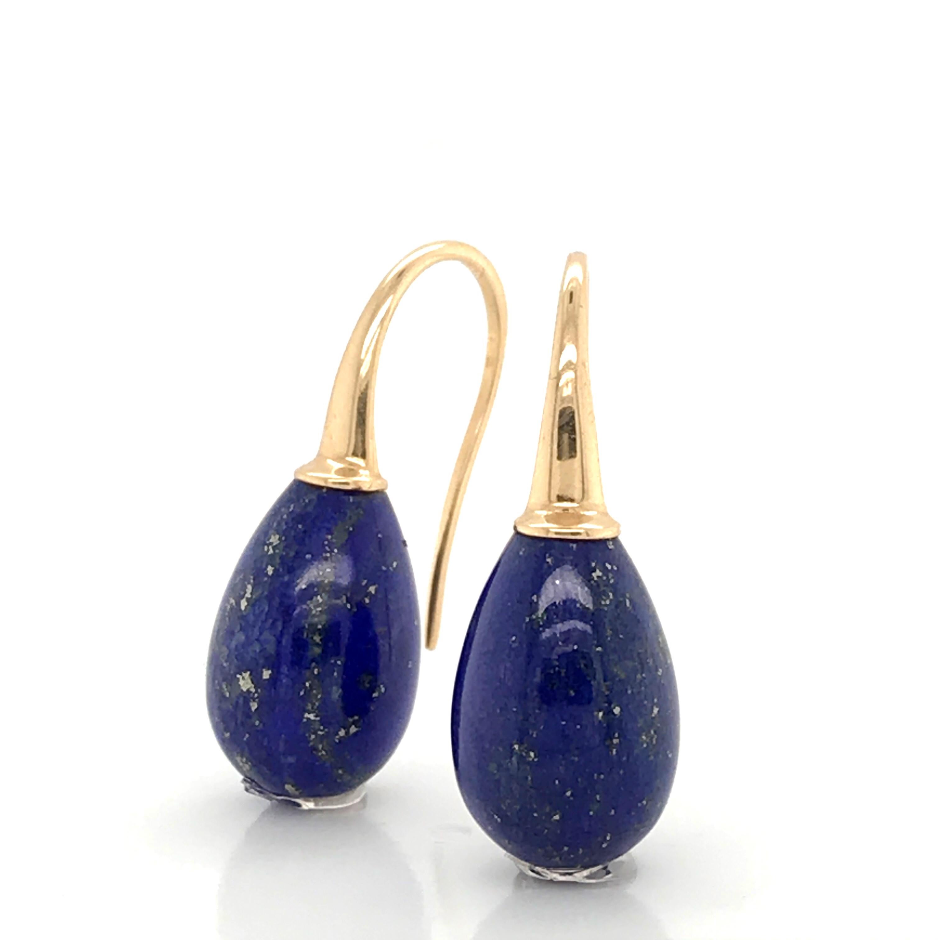 Lapis Lazuli on Yellow Gold 18 Karat Drop Earrings 5