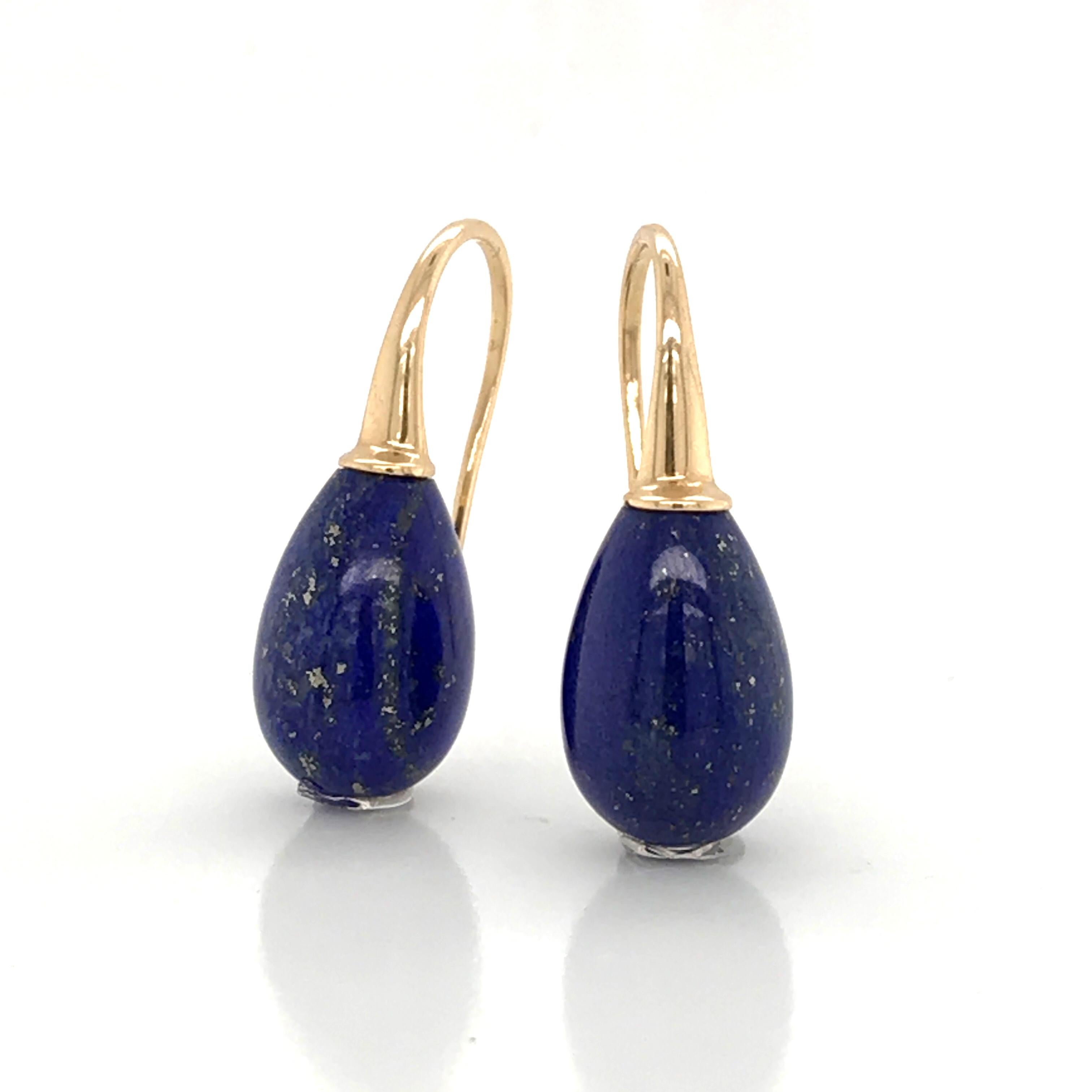 Lapis Lazuli on Yellow Gold 18 Karat Drop Earrings 5