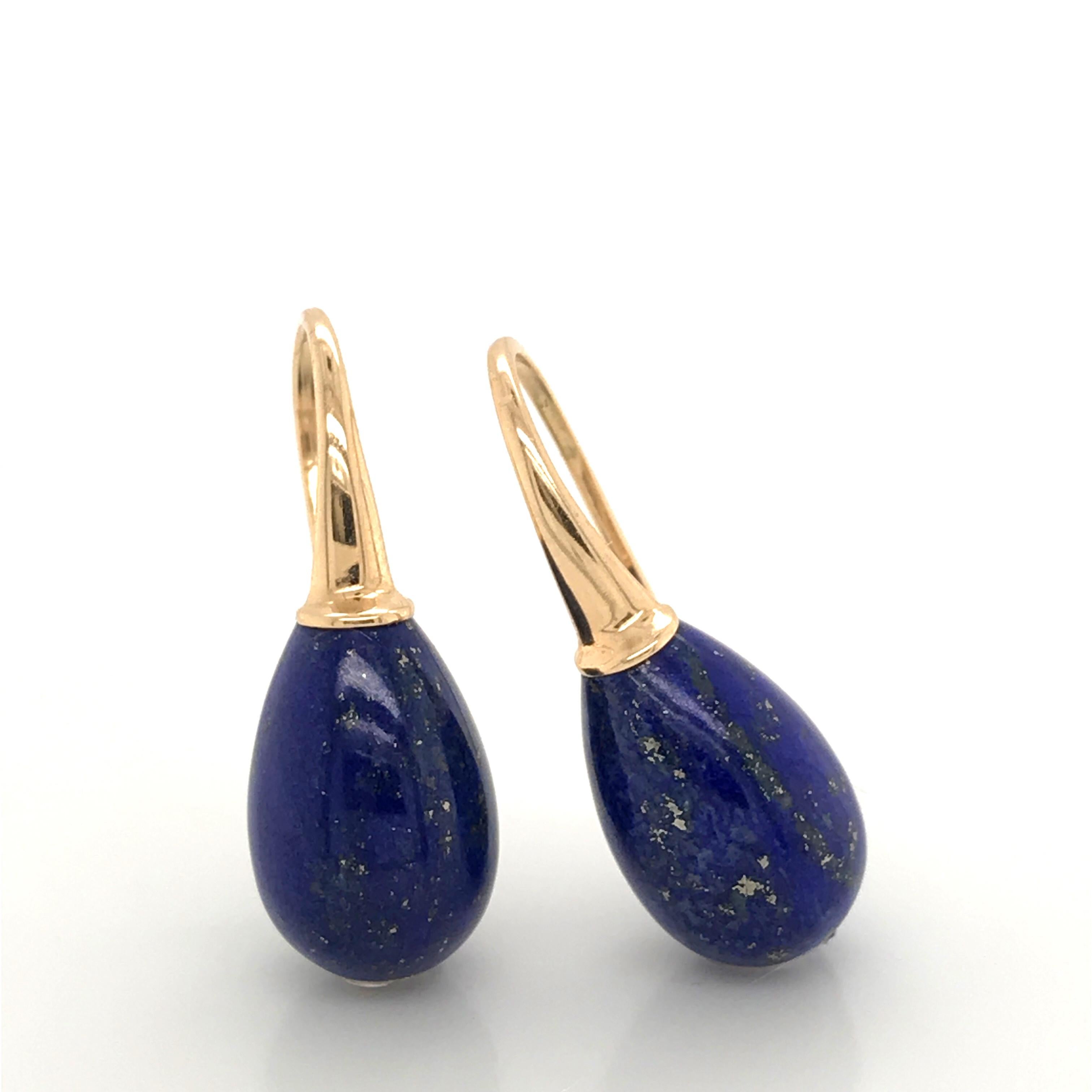 Artisan Lapis Lazuli on Yellow Gold 18 Karat Drop Earrings
