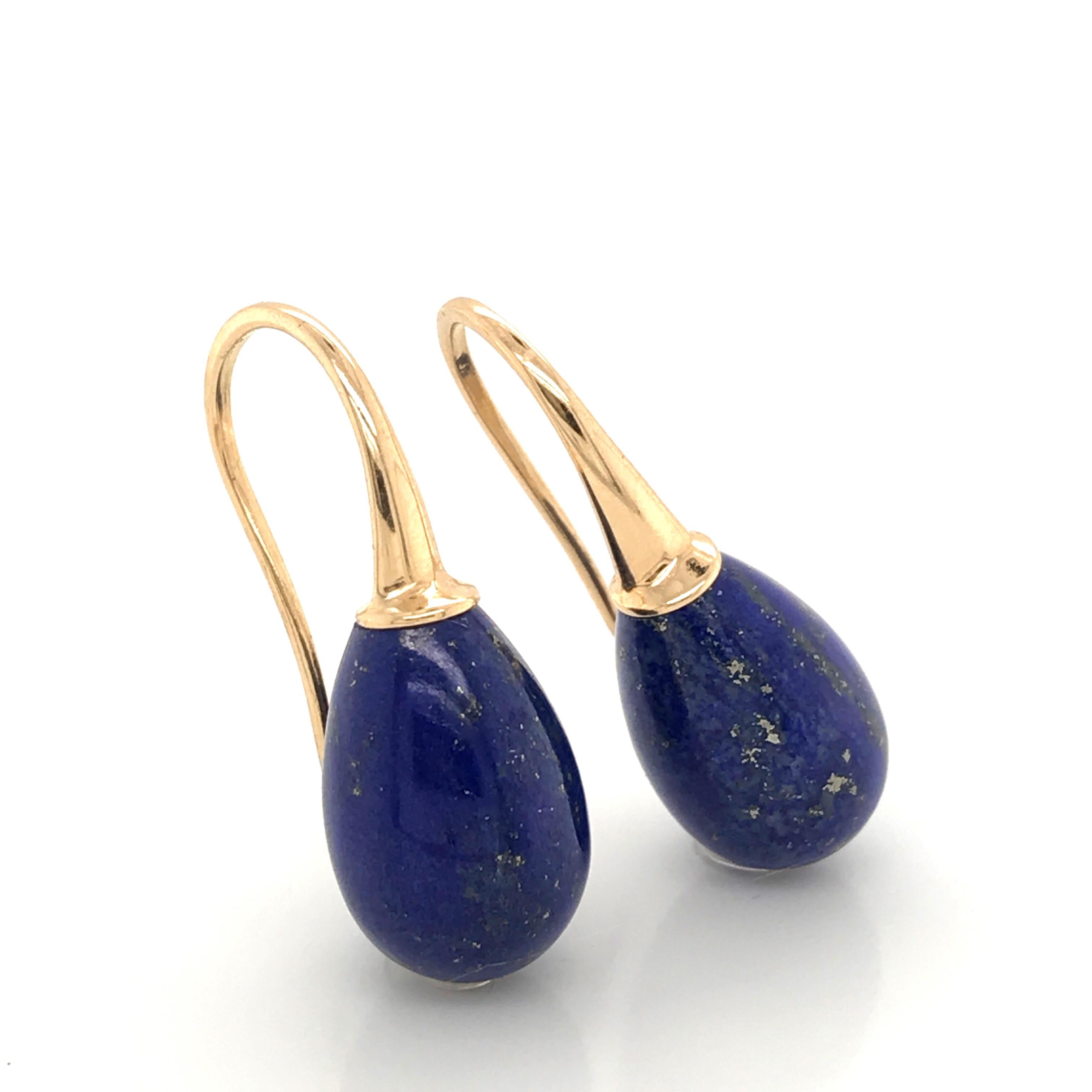 Ball Cut Lapis Lazuli on Yellow Gold 18 Karat Drop Earrings
