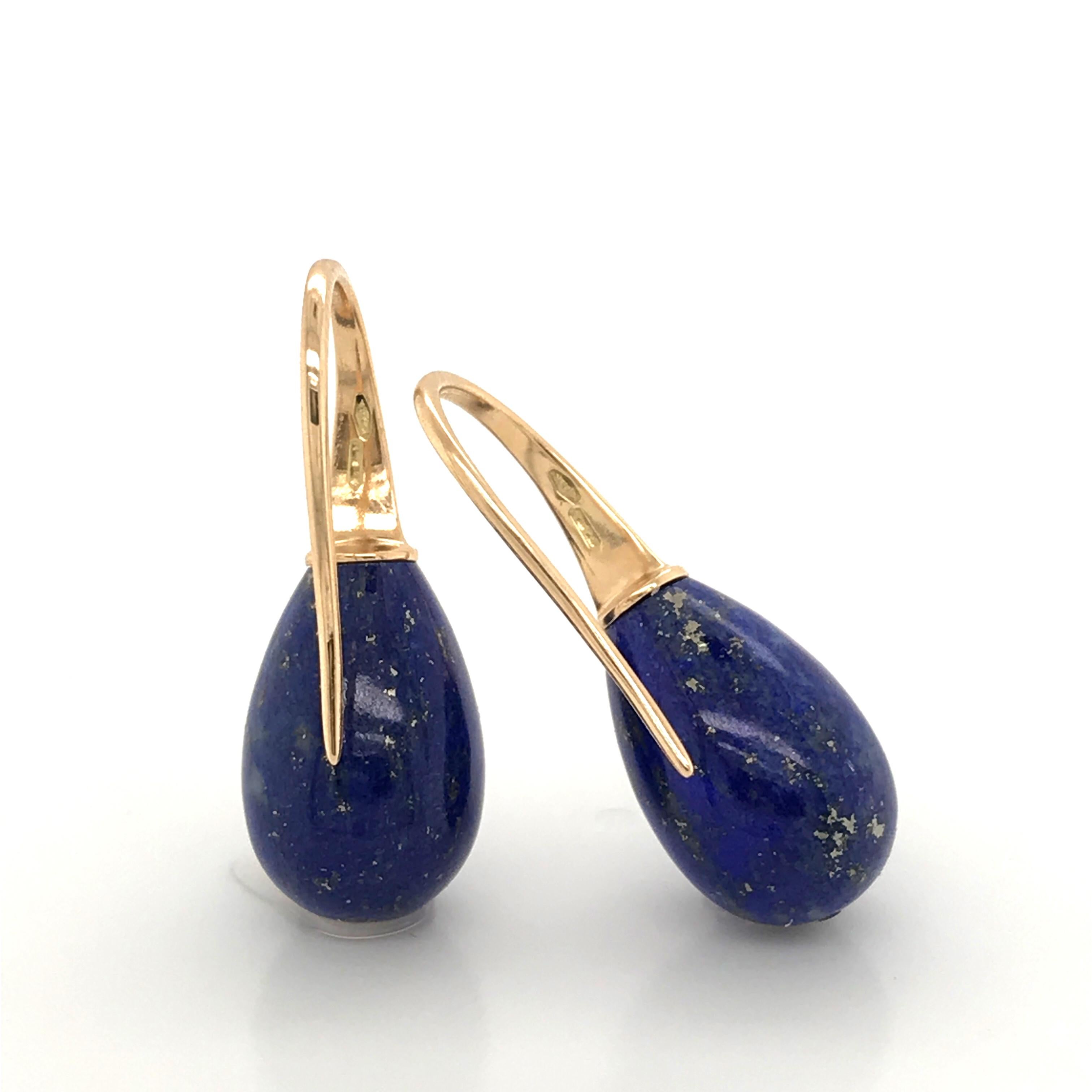 Women's Lapis Lazuli on Yellow Gold 18 Karat Drop Earrings