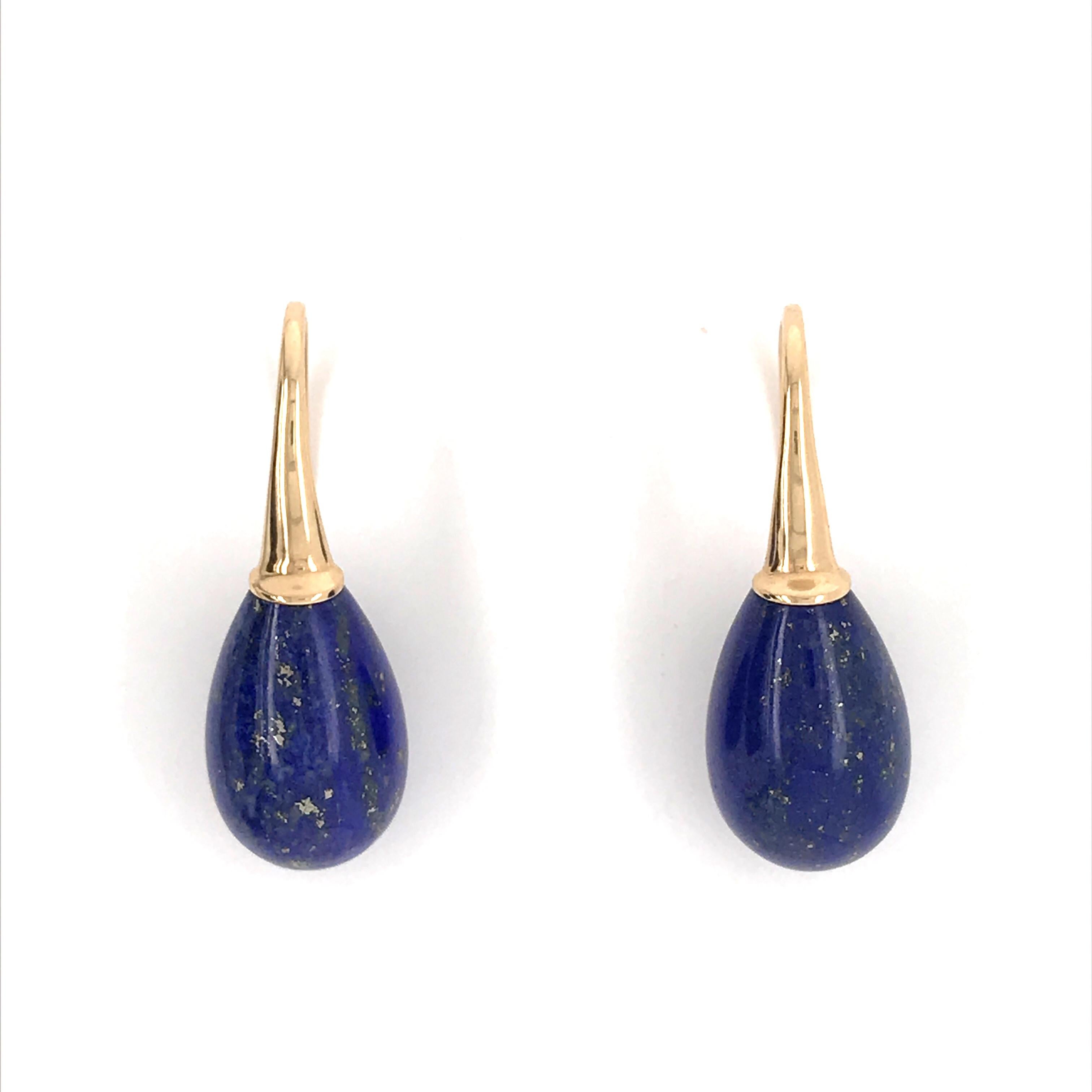 Lapis Lazuli on Yellow Gold 18 Karat Drop Earrings 2