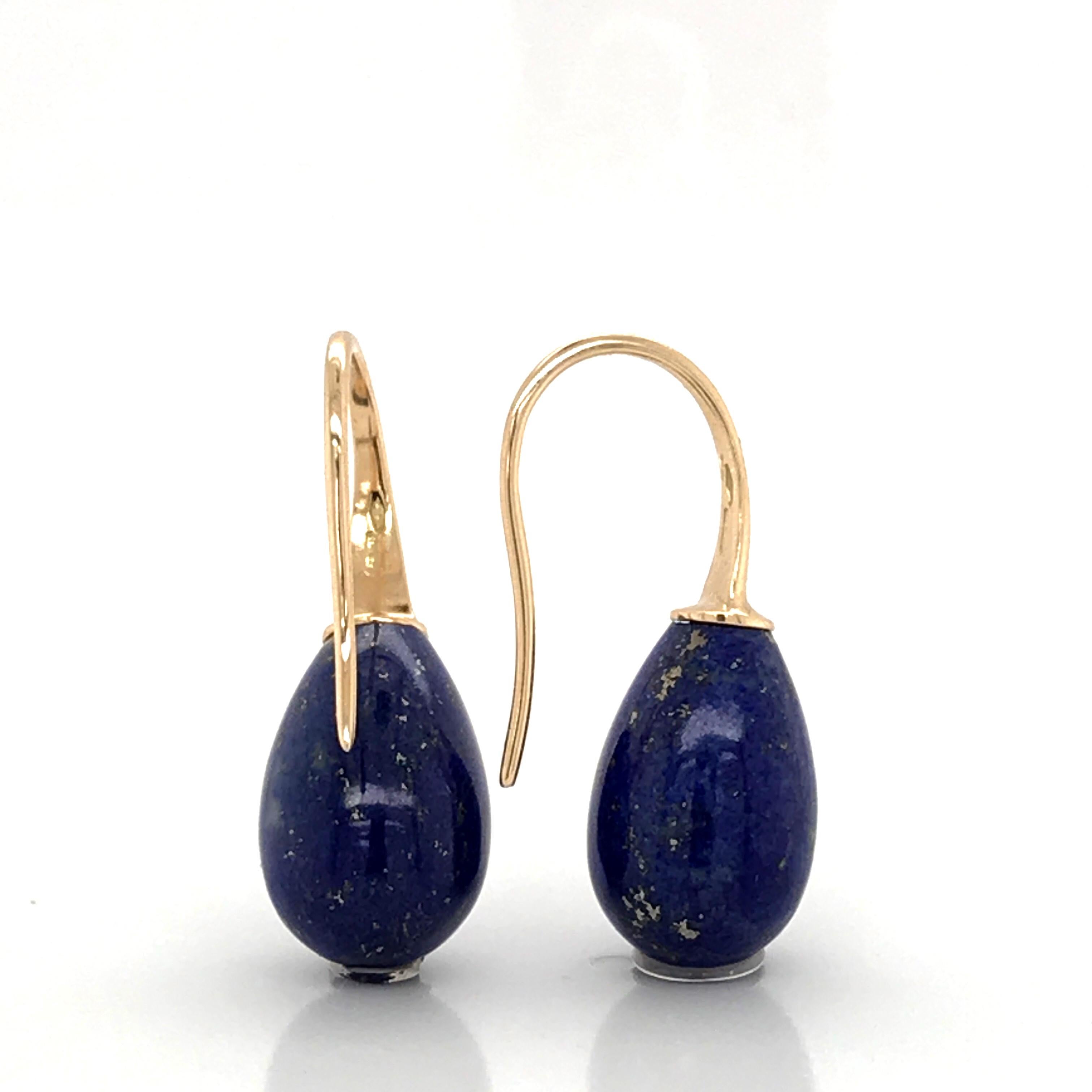 Lapis Lazuli on Yellow Gold 18 Karat Drop Earrings 2