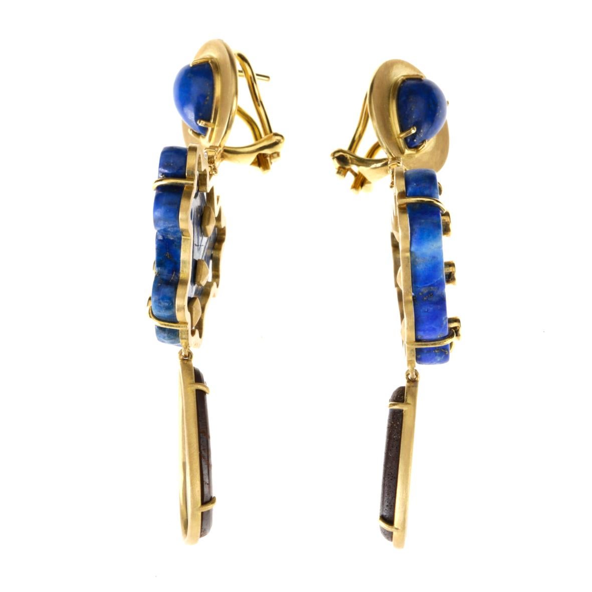 Lapis Lazuli Opal Diamonds 18 Karat Gold Earrings In New Condition In Milan, IT