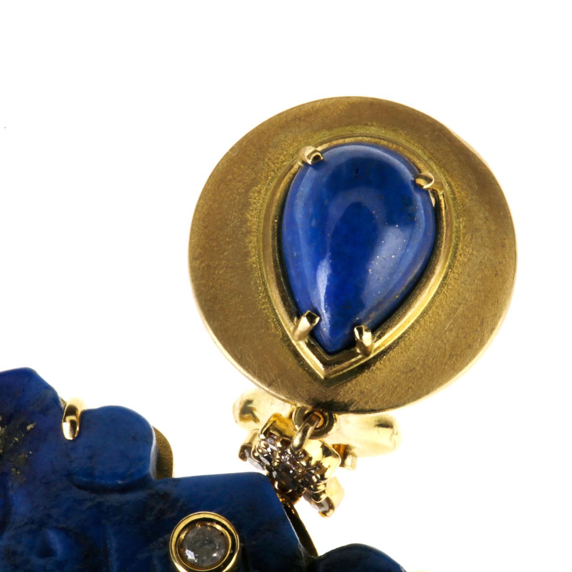 Women's or Men's Lapis Lazuli Opal Diamonds 18 Karat Gold Earrings