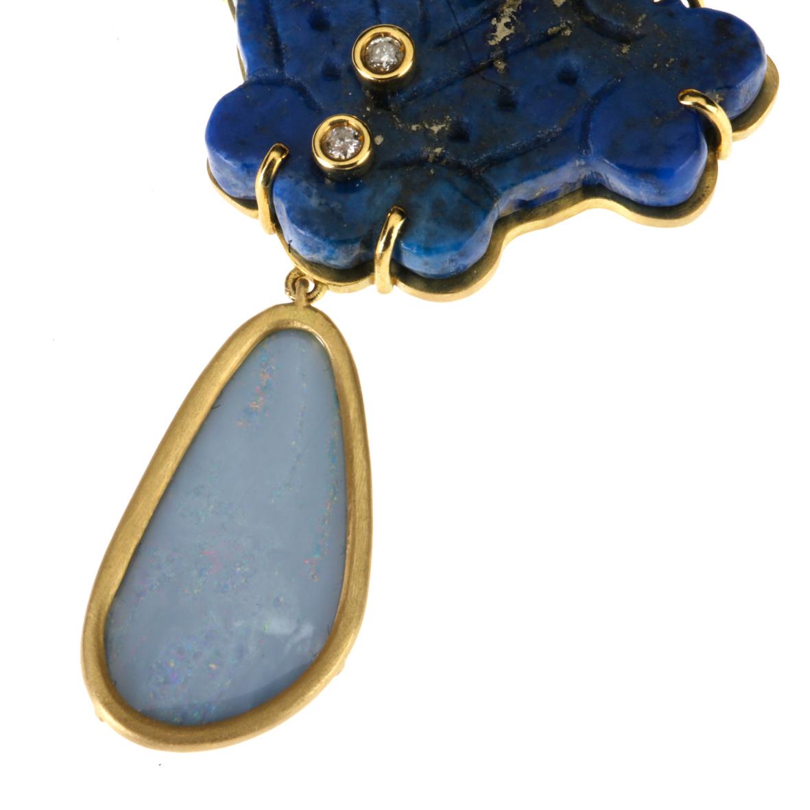Lapis Lazuli Opal Diamonds 18 Karat Gold Earrings 2