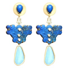 Lapis Lazuli Opal Diamonds 18 Karat Gold Earrings