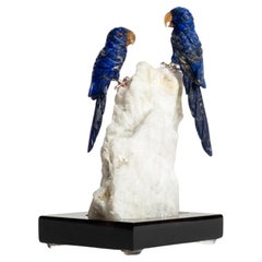 Lapis Lazuli Parrots on Stone Base