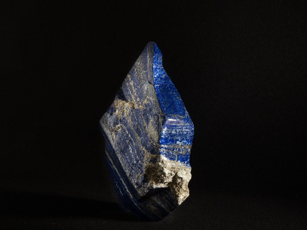 Intense lapis blue with shiny pyrite details.
