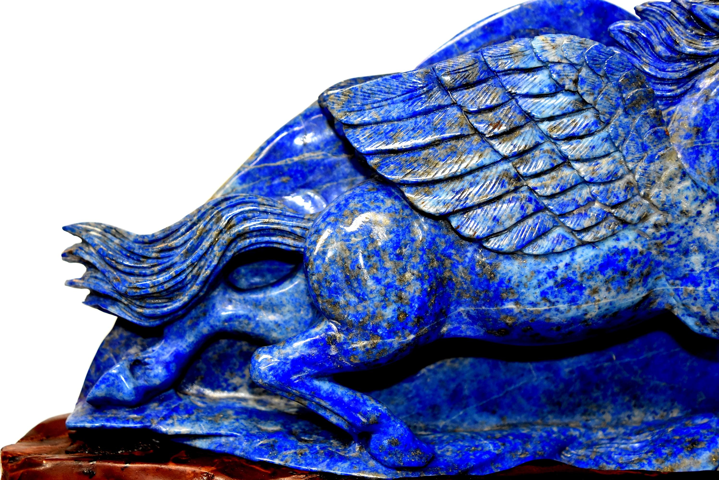 Afghan Lapis Lazuli Pegasus Statue, Horse Sculpture