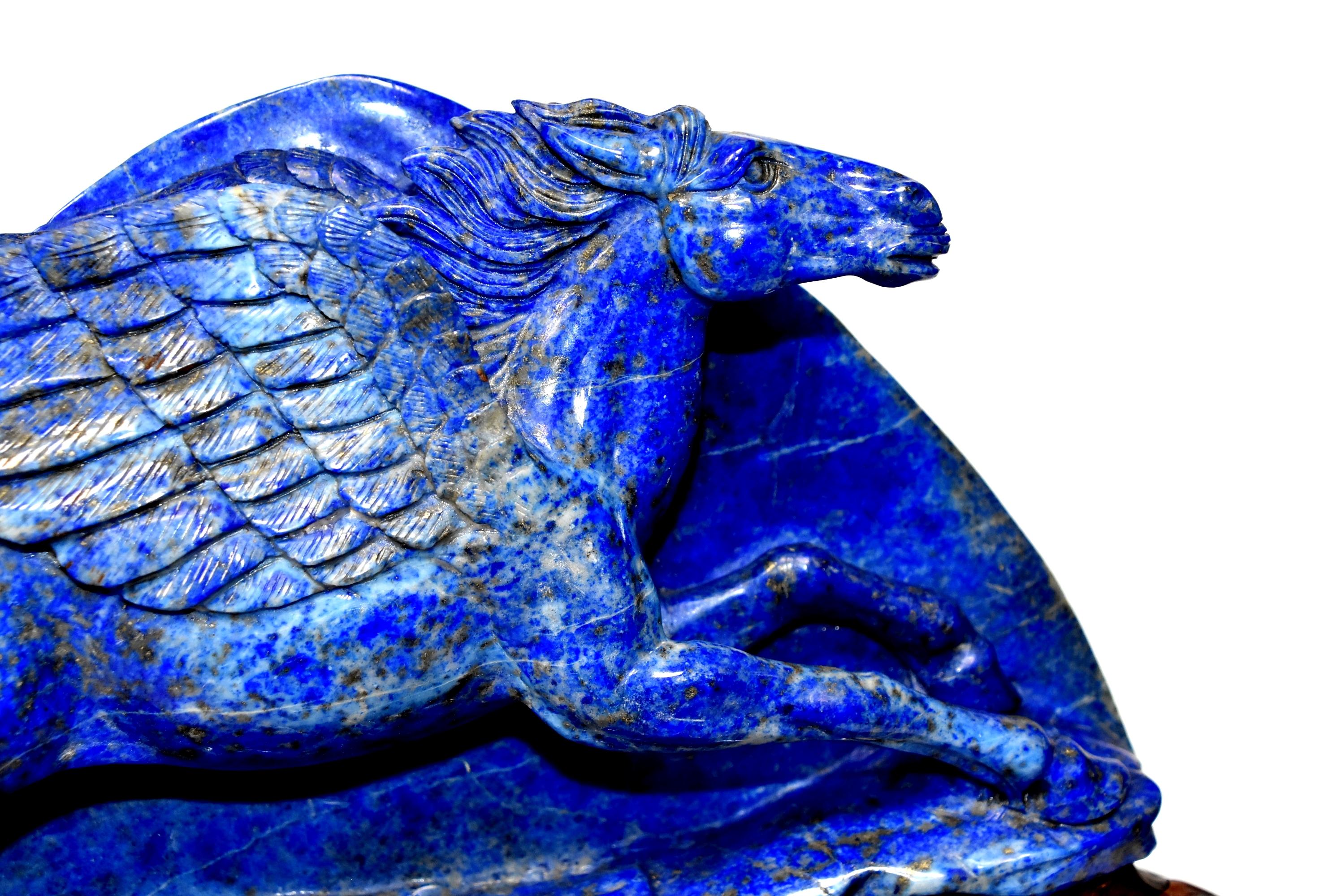Hand-Carved Lapis Lazuli Pegasus Statue, Horse Sculpture