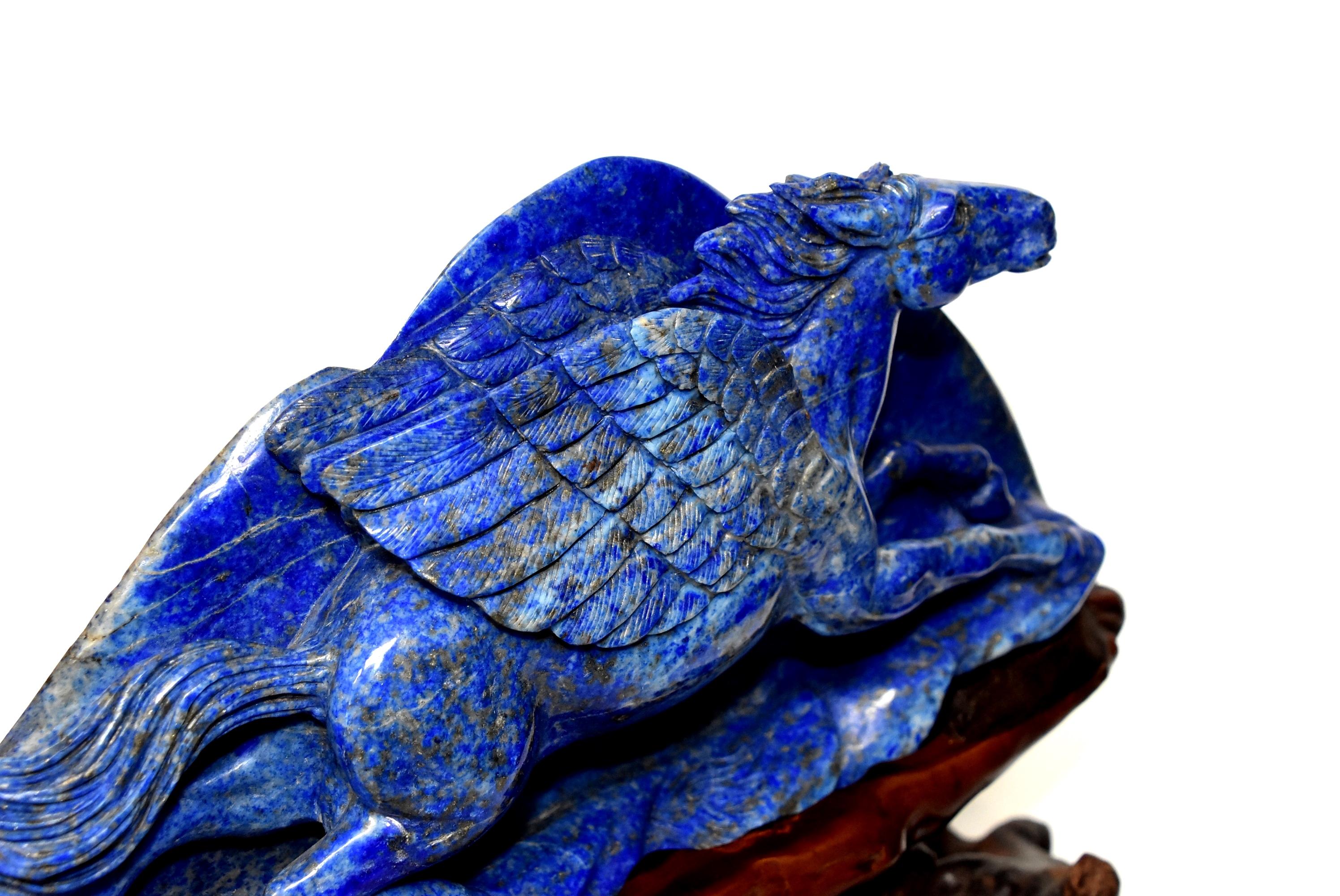 Contemporary Lapis Lazuli Pegasus Statue, Horse Sculpture