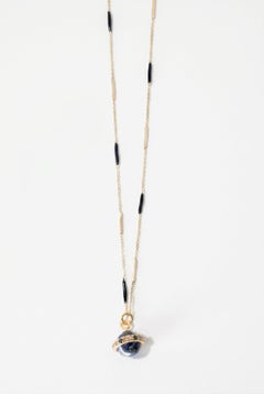 Lapis Lazuli Pendant Necklace White Diamond Black Diamond Cosmic Sphere