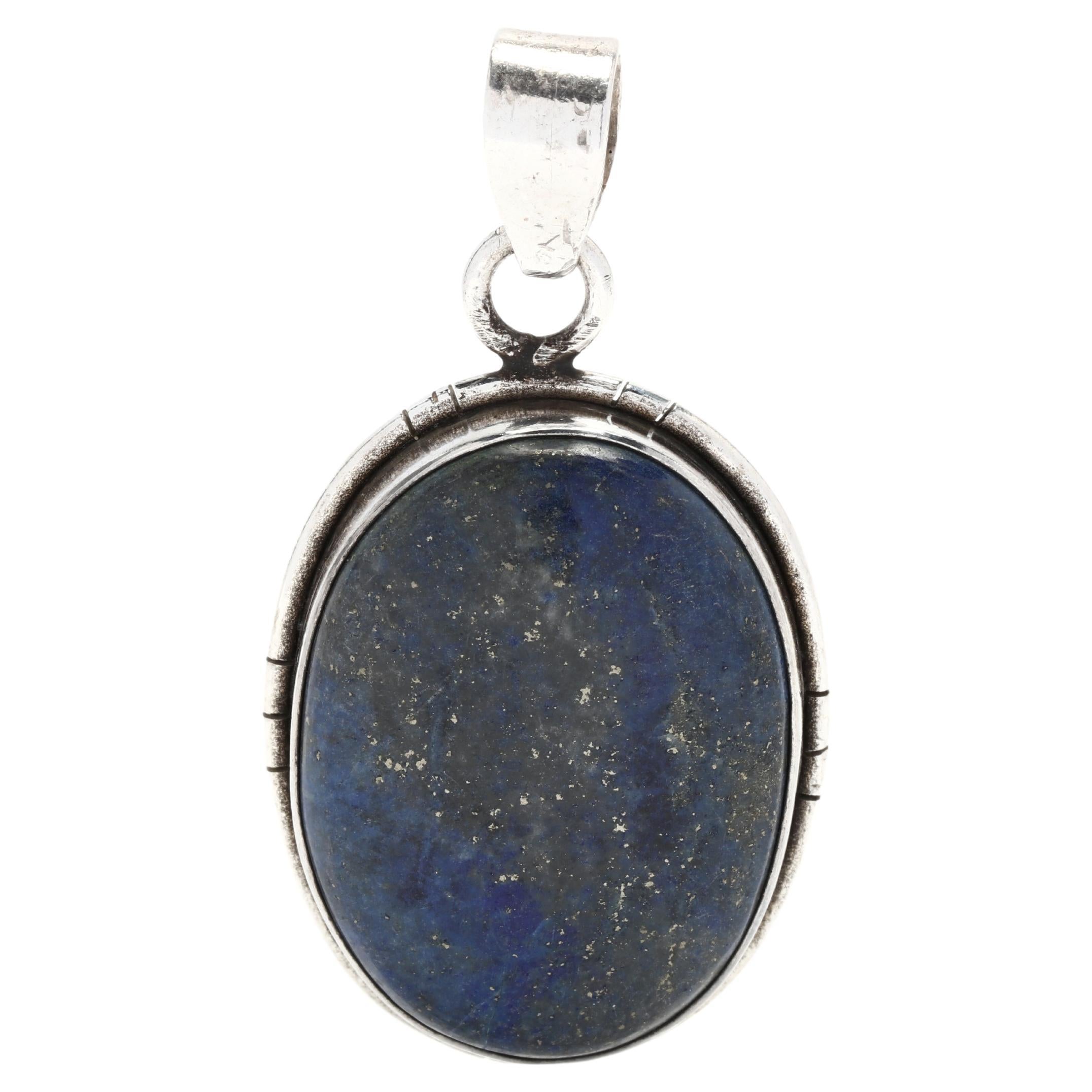 Lapis Lazuli Pendant, Sterling Silver, Cabochon Pendant, Blue Stone For Sale