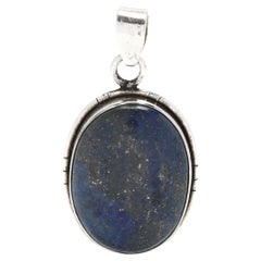 Retro Lapis Lazuli Pendant, Sterling Silver, Cabochon Pendant, Blue Stone