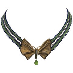 Lapis Lazuli, Peridot, 14k Gold filed Necklace with Butterfly center by Marina J