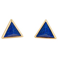 Lapis Lazuli Pyramid Stud Earrings Vintage 18k Yellow Gold Triangle Jewelry