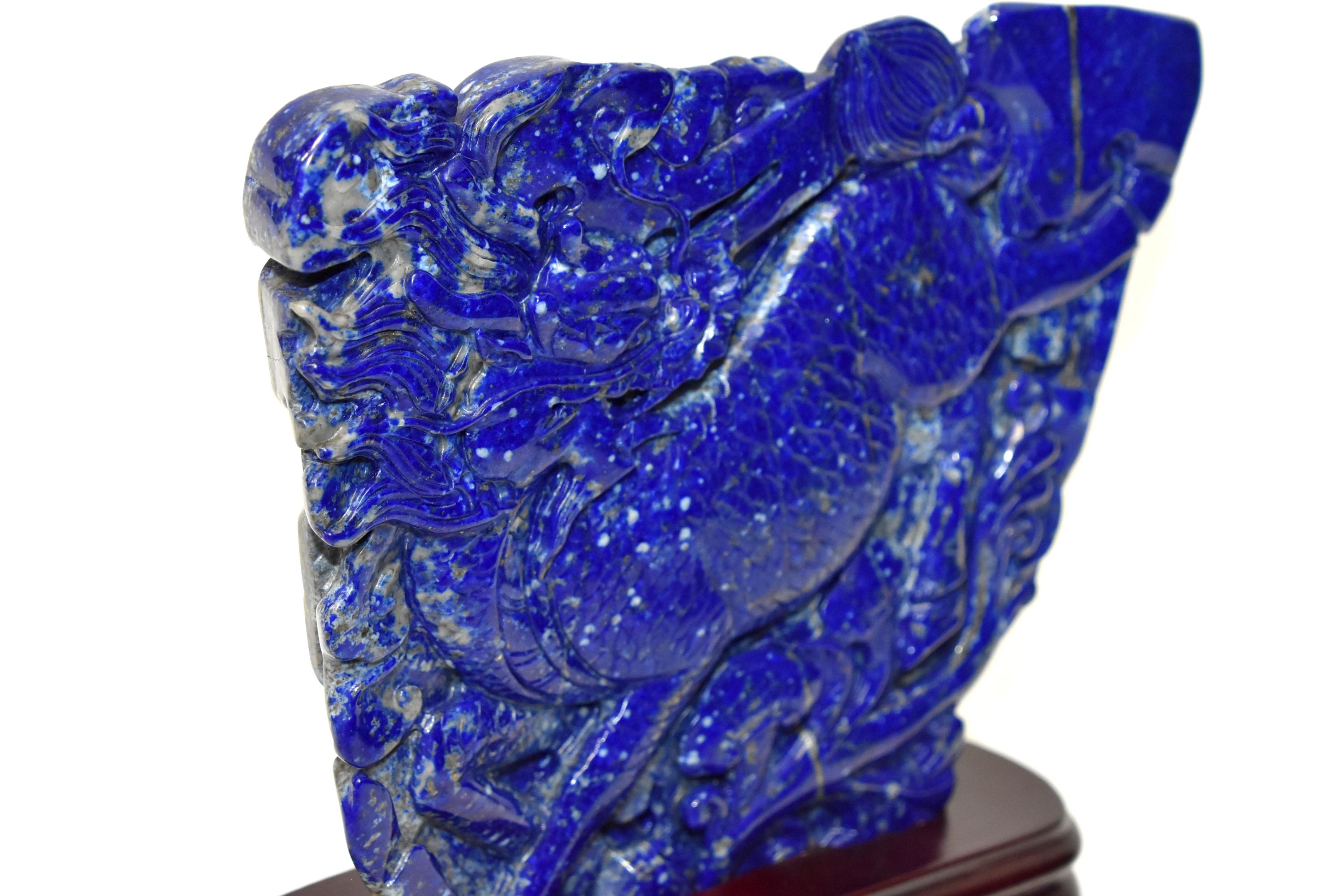 Lapis Lazuli Qi Lin Sculpture Statue, 1st Grade Natural 7