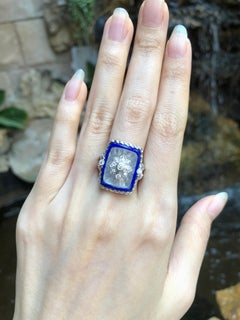 Lapis Lazuli, Quartz, Diamond Ring Set in 18 Karat White Gold Settings