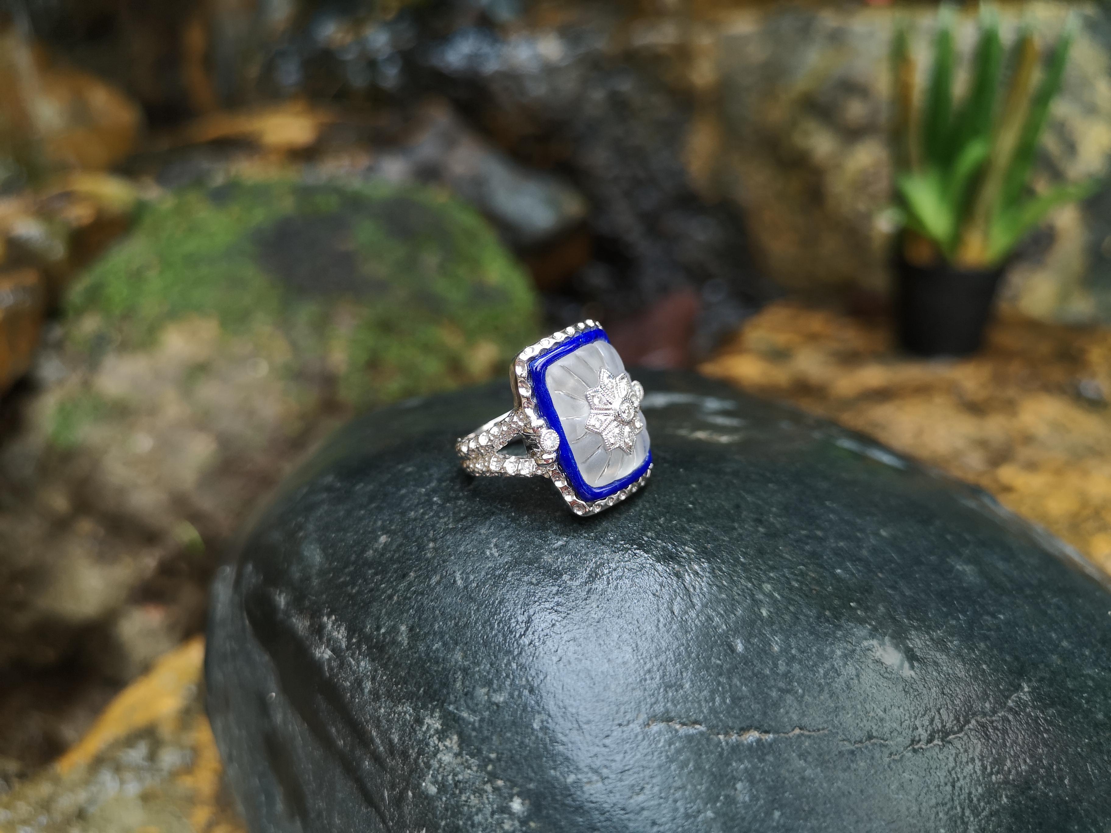Art Deco Lapis Lazuli, Quartz, Diamond Ring Set in 18 Karat White Gold Settings For Sale