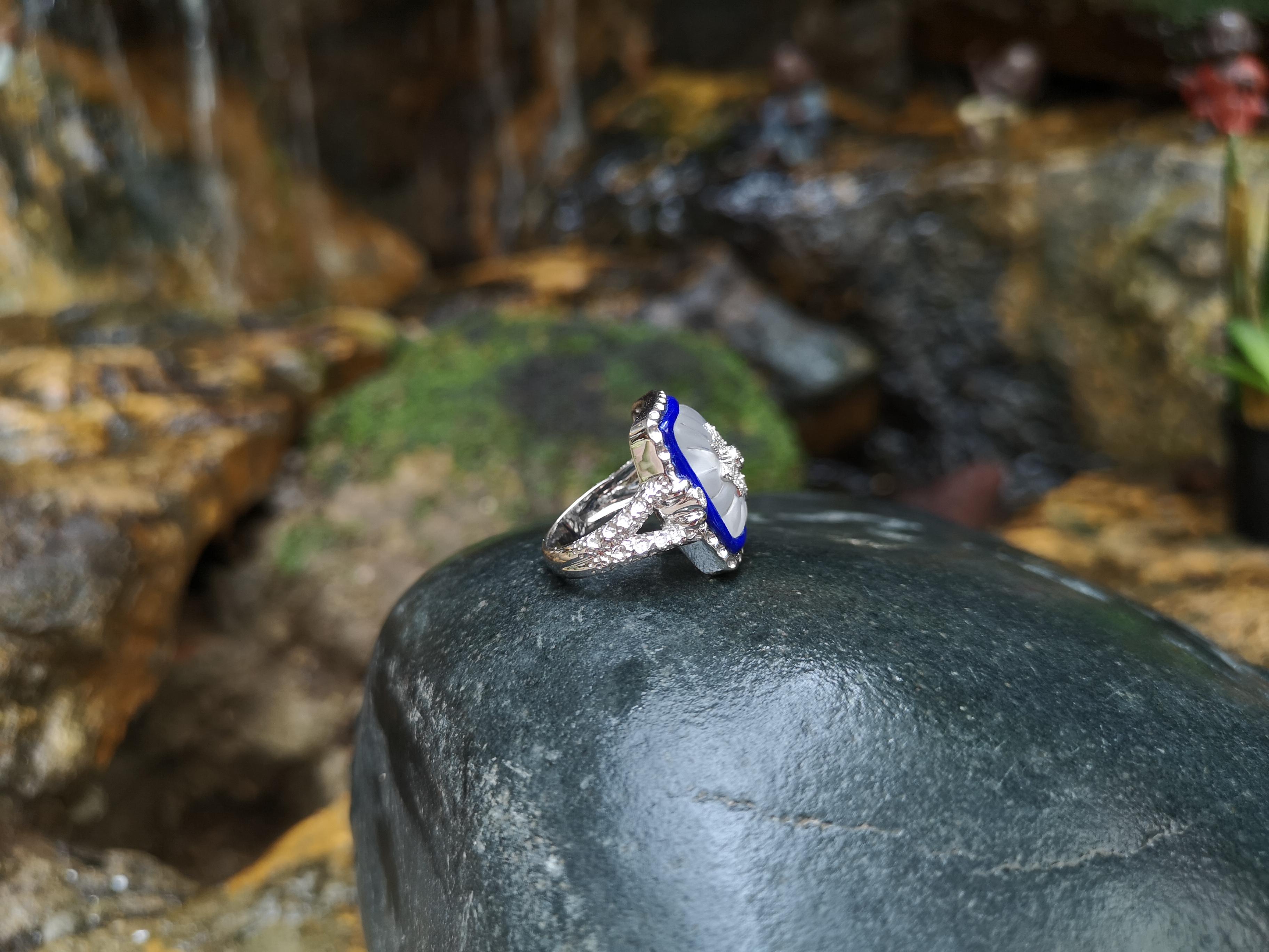 Mixed Cut Lapis Lazuli, Quartz, Diamond Ring Set in 18 Karat White Gold Settings For Sale